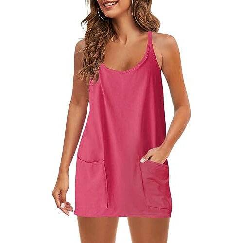 Womens Summer Sleeveless Mini Dress V Neck Spaghetti Strap with Pockets Free Shipping Finishline