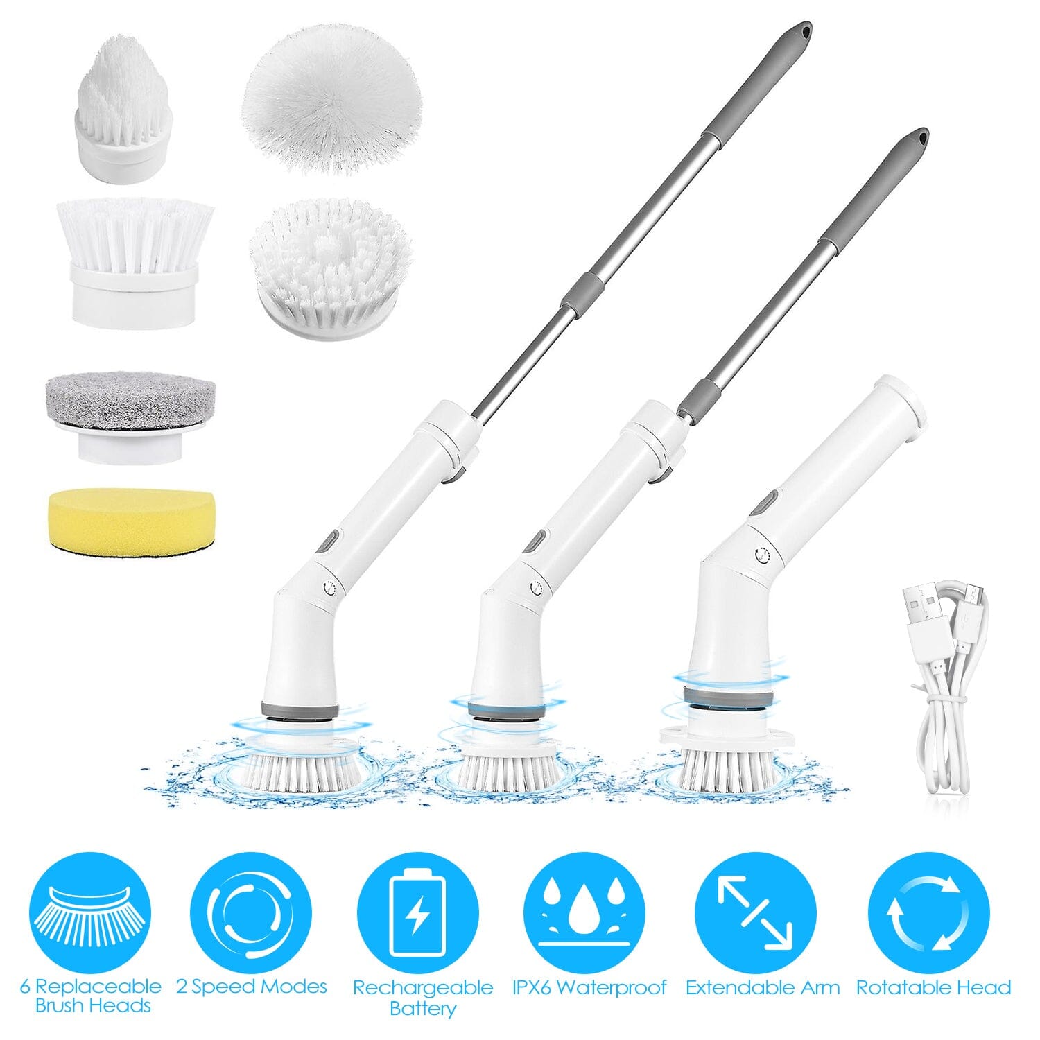 Rechargeable Telescopic Cleaning Brush 6 Replaceable Heads 2 Speed Adjustable Extension Arm Best Pices Cheap Pice