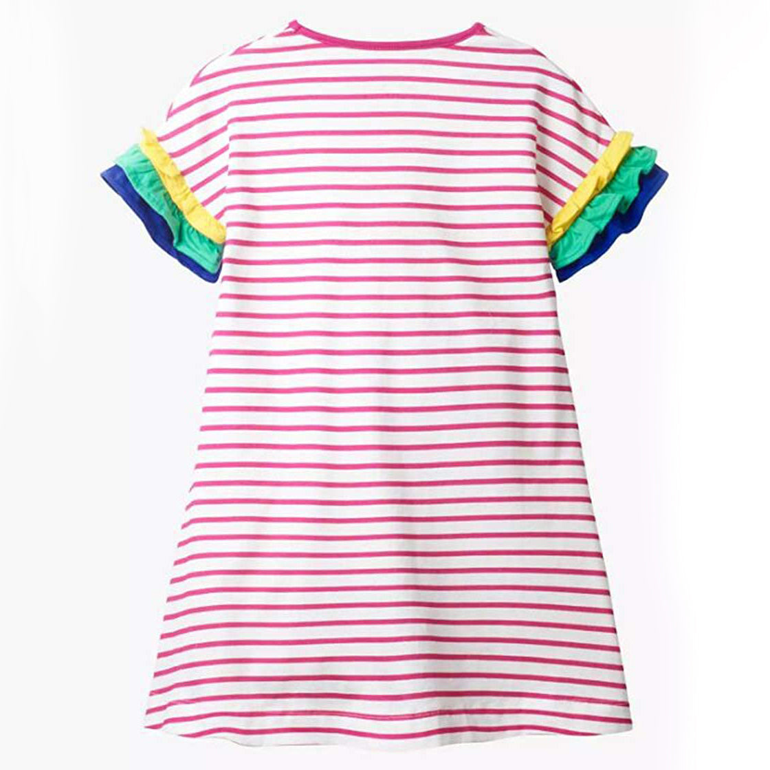 Girls Cotton Long Sleeve Casual Cartoon Appliques Striped Jersey Dress Cheap Sale Release Dates