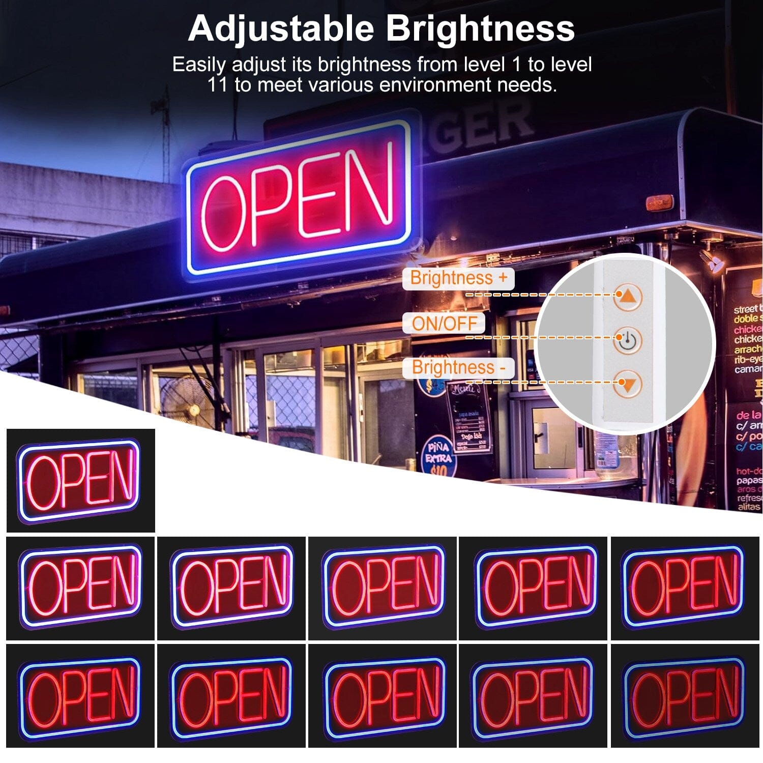 LED Open Sign Advertisement Board with 11 Levels Adjustable Brightness Clearance Footaction