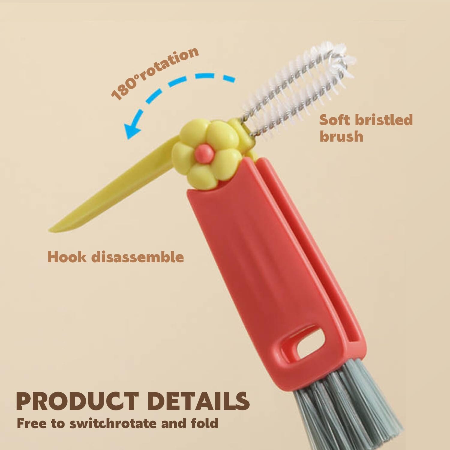 3-Piece: 3-in-1 Petal Cup Lid Cleaning Brush Order