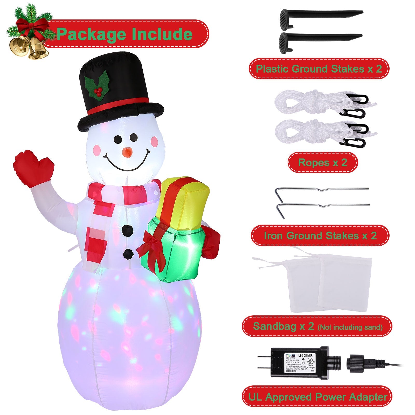 5FT Snowman Inflatable Outdoor Decoration Rotating LED Lights Finishline