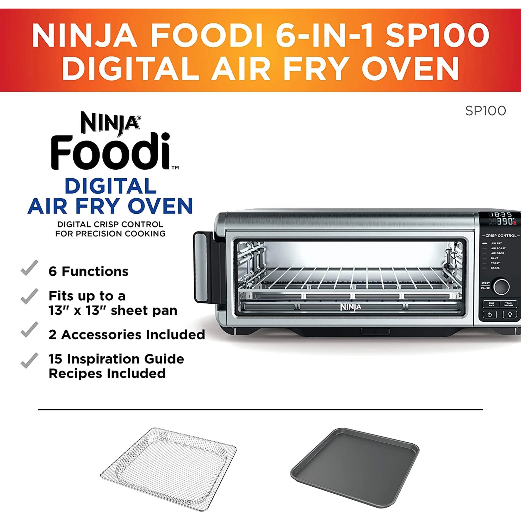 Ninja SP100 Foodi Digital Air Fry Oven, Convection Oven, Toaster, Air Fryer (Silver) (Refurbished) Cheap Sale Eastbay