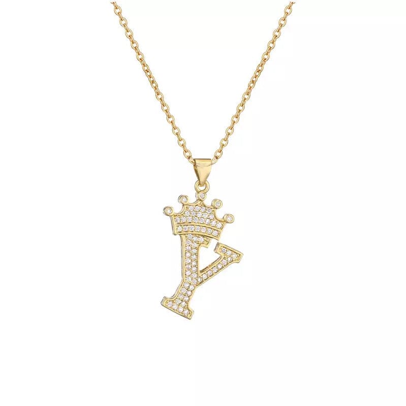 Stainless Steel Gold Overlay Hip Hop Crown A-Z Letters Necklace for Men and Women Outlet Buy