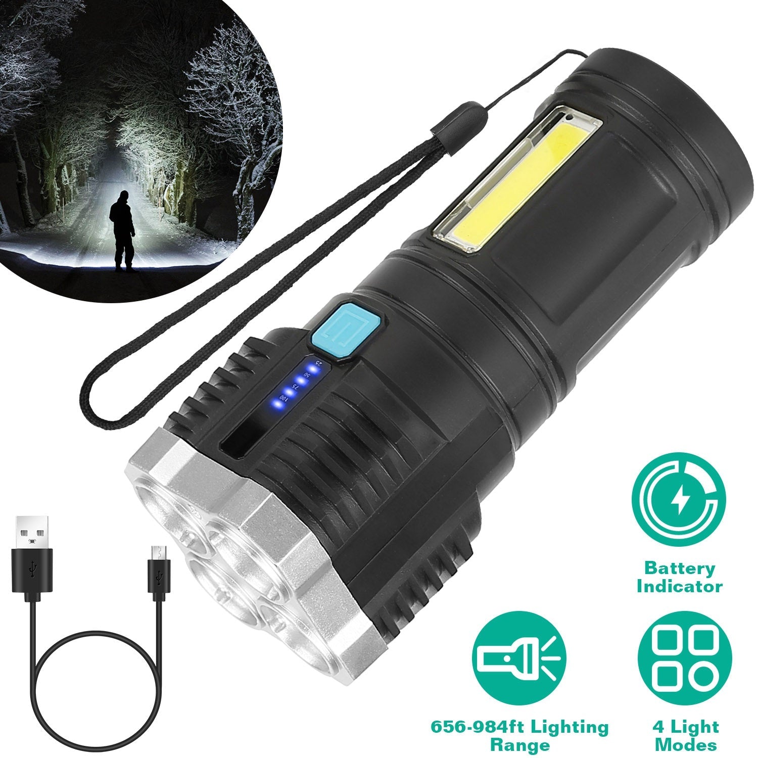 Rechargeable Flashlight LED Floodlight Torch with Strap Super Bright Flashlight Cheap Pices Authentic