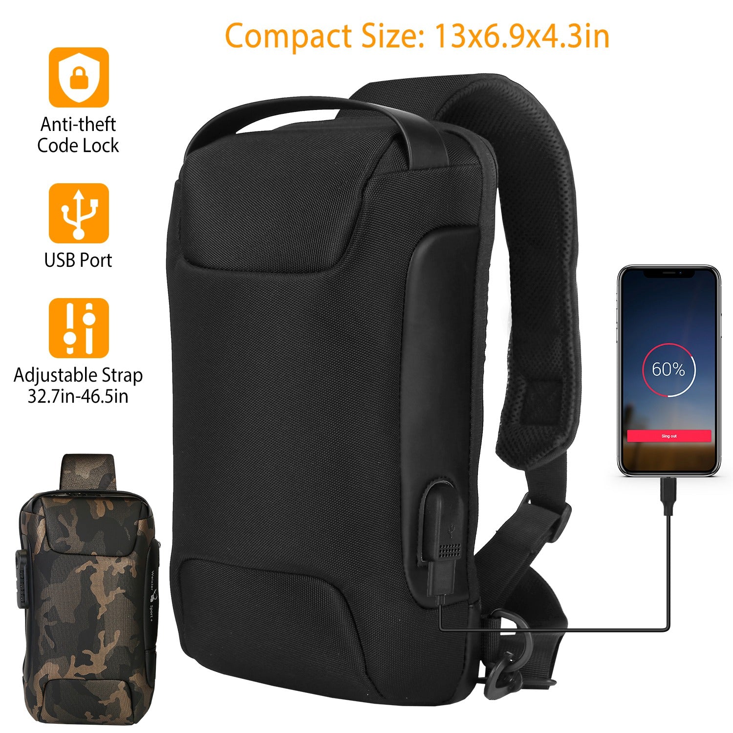 Men's Waterproof Anti-Theft Sling Backpack Free Shipping Fashion Style