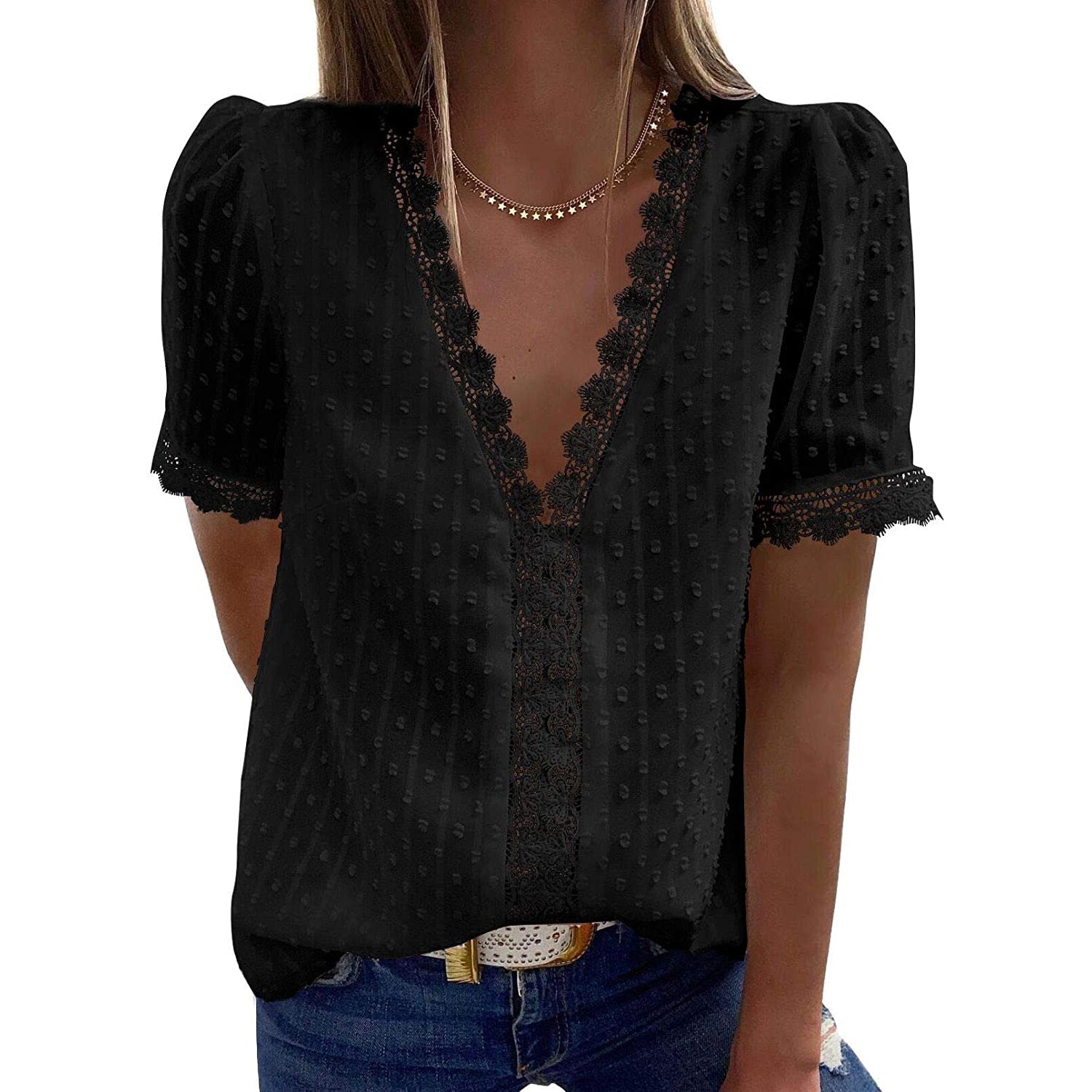 Women's Sexy Lace V-Neck Top Clearance Cheapest Pice