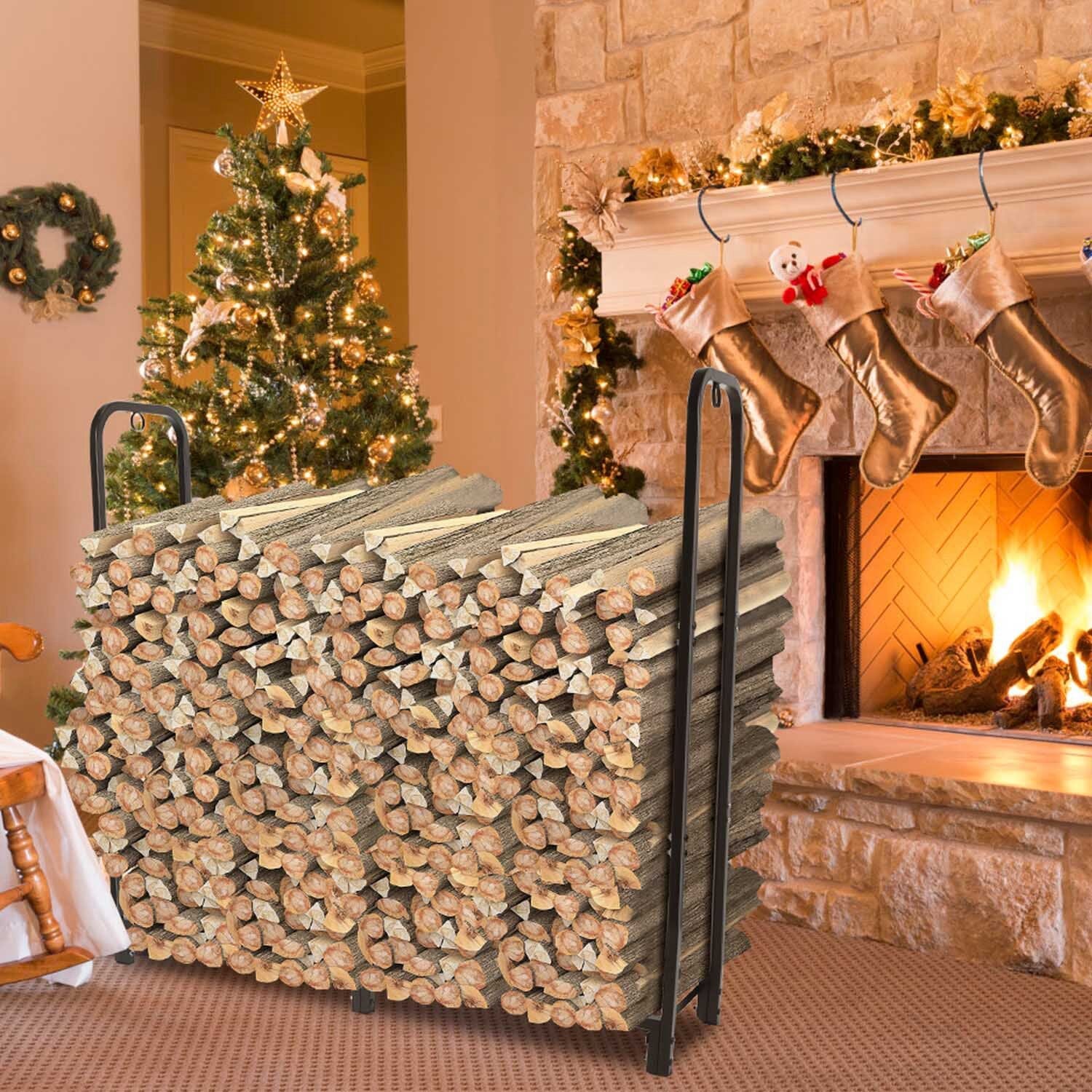 Firewood Log Rack 2500lbs Iron Storage Stacking Rack View