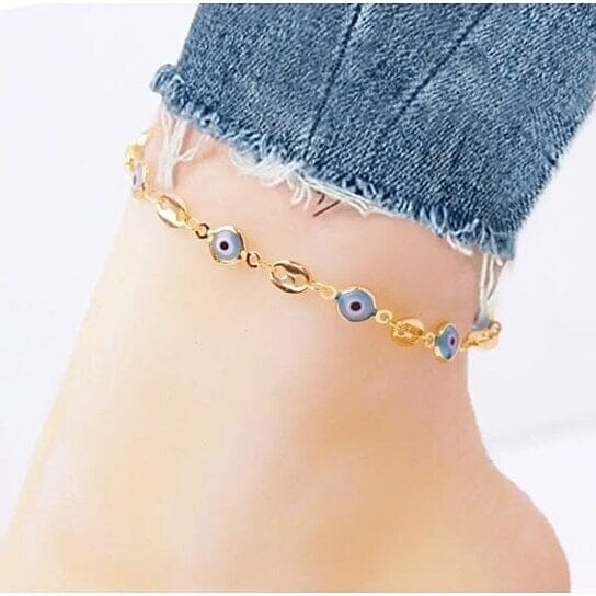 18k Gold Plated Mariner Light Blue Evil Eye Crystal Anklet Clearance Affordable