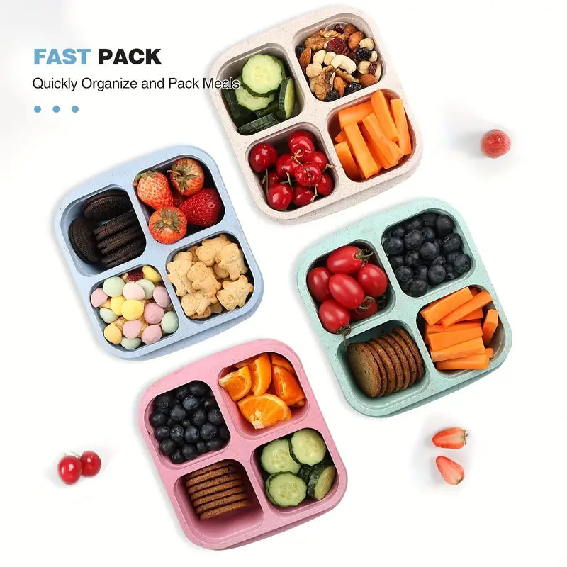 4-Pack: Snack Container With 4 Compartments, Divided Bento Lunch Box With Transparent Lids Discount Low Cost