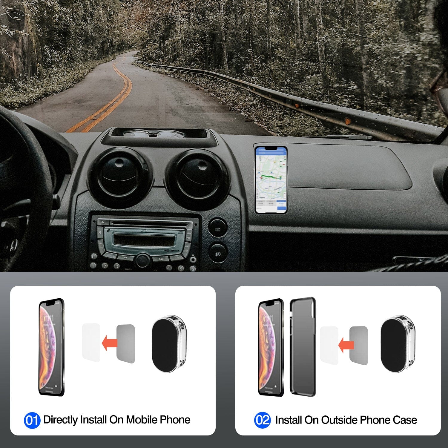 2-Pieces: Foldable Magnetic Car Phone Holder With Credit Card For Sale