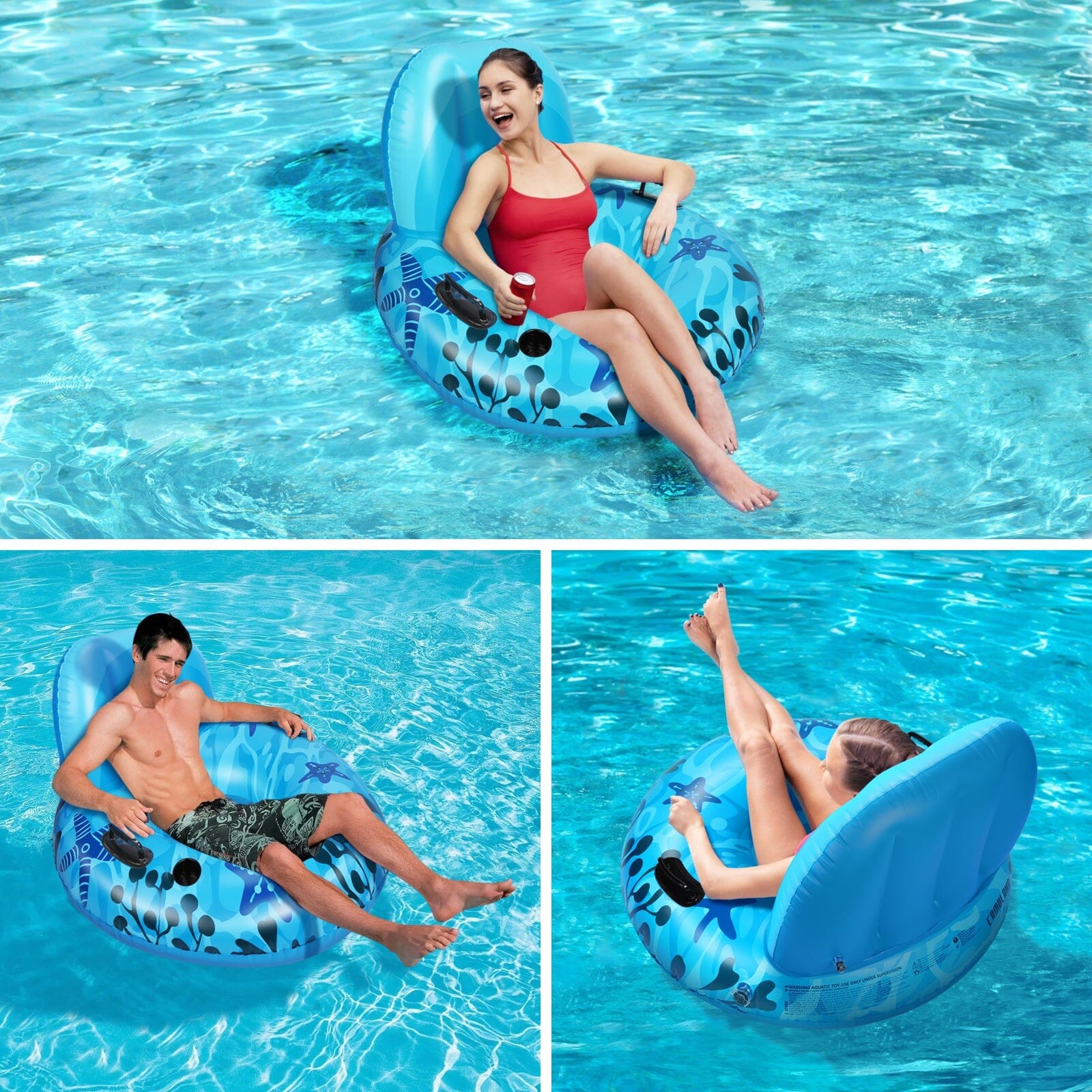 Inflatable Lounger Pool Float with Rubber Handle and Drink Holder Sale Authentic