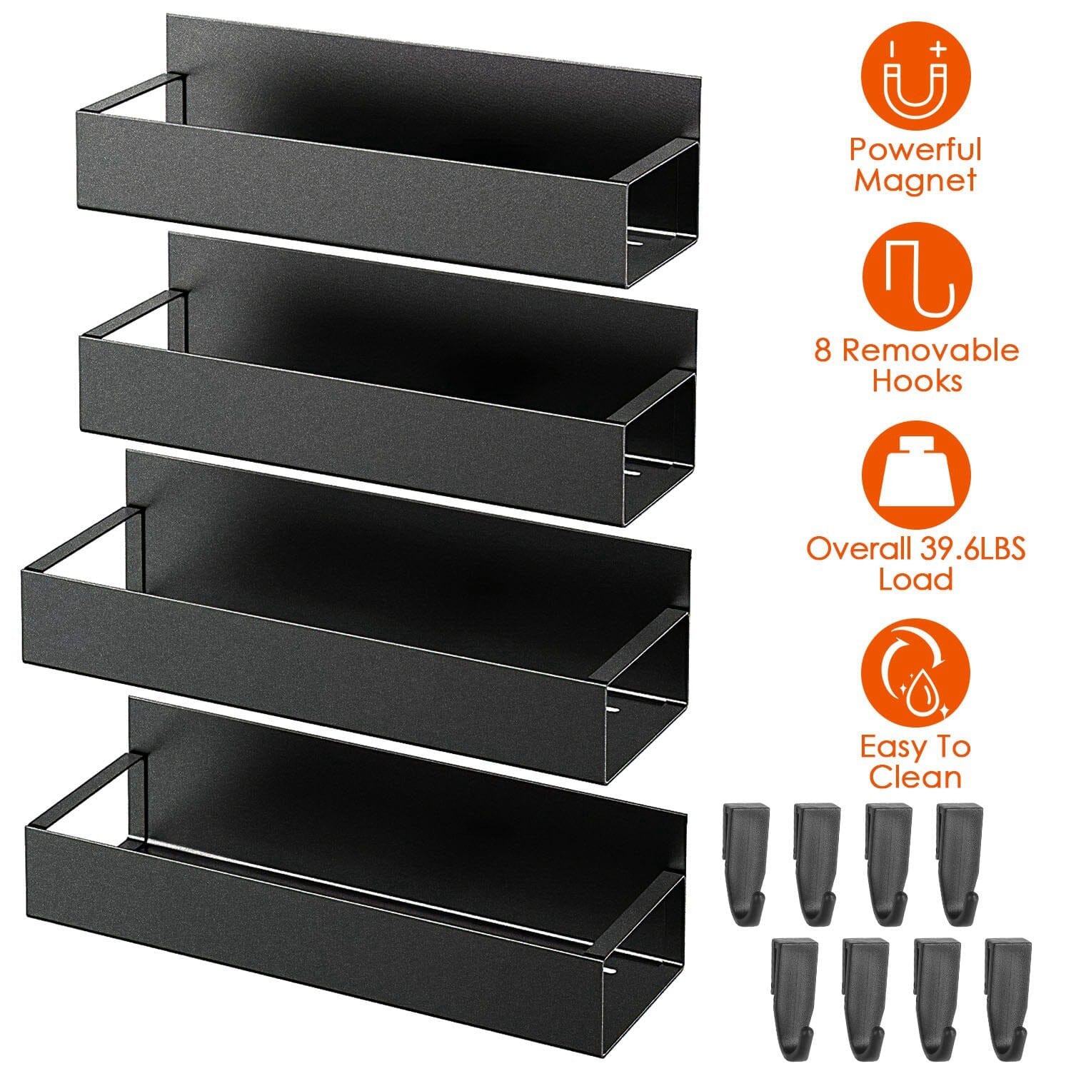 4-Pieces: Spice Rack Strong Magnetic Seasoning Storage Shelf with 8 Removable Hooks Free Shipping Browse