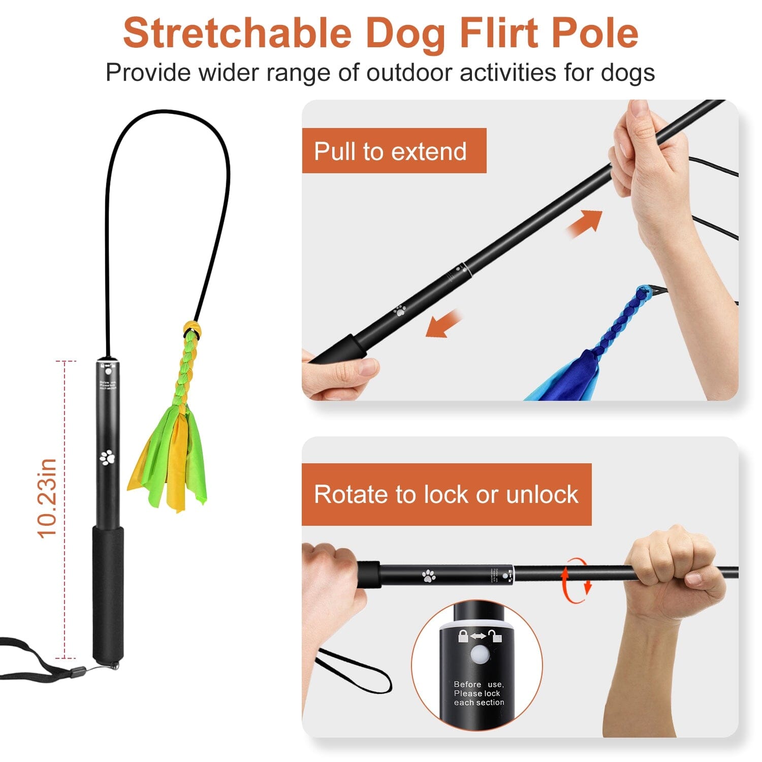 Extendable Dog Flirt Pole with 2 Replaceable Interactive Tail Toys Buy Cheap Affordable