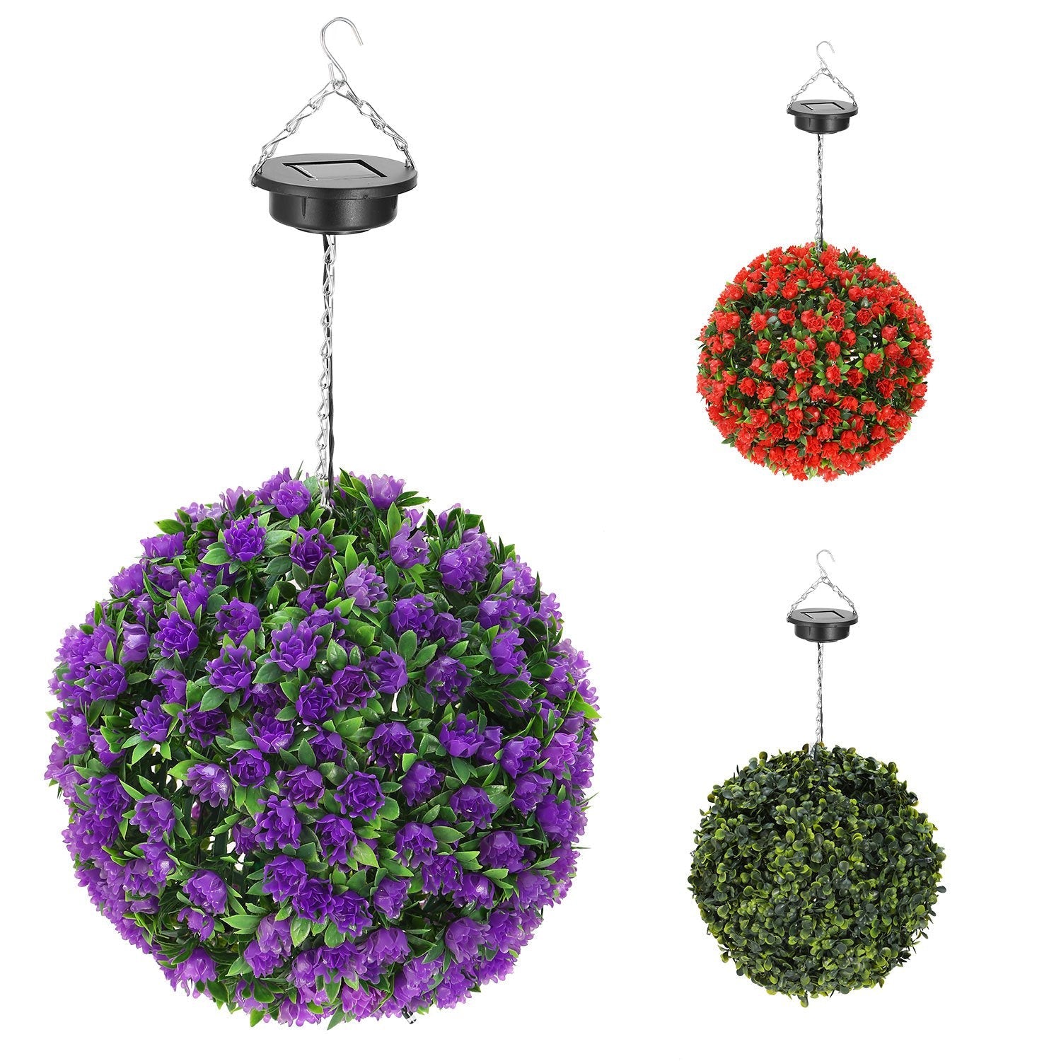 Solar Powered Topiary Ball Artificial Rose 20 LED Lights Big Discount For Sale