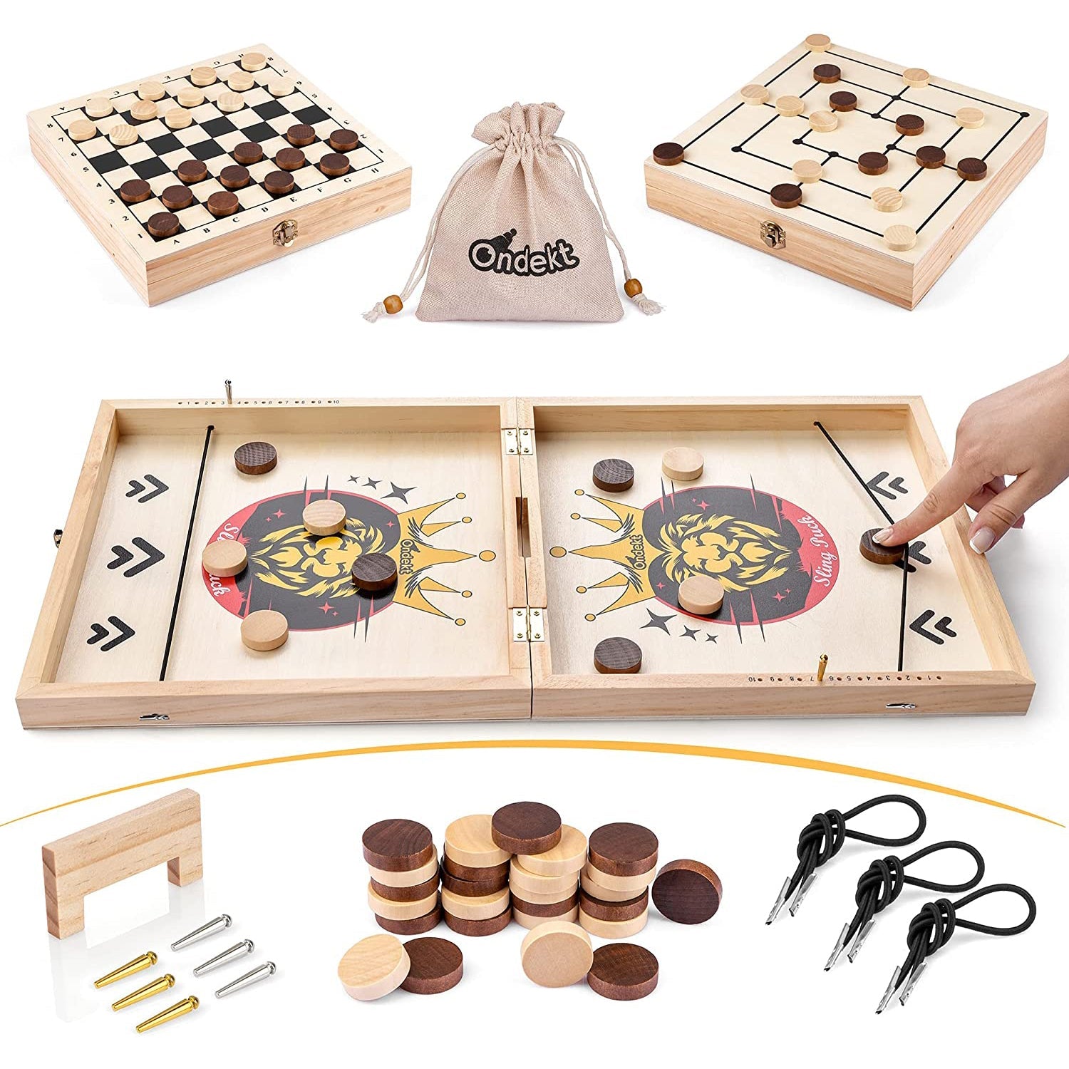 3-in-1 Foldable Wooden Fast Sling Puck Game View