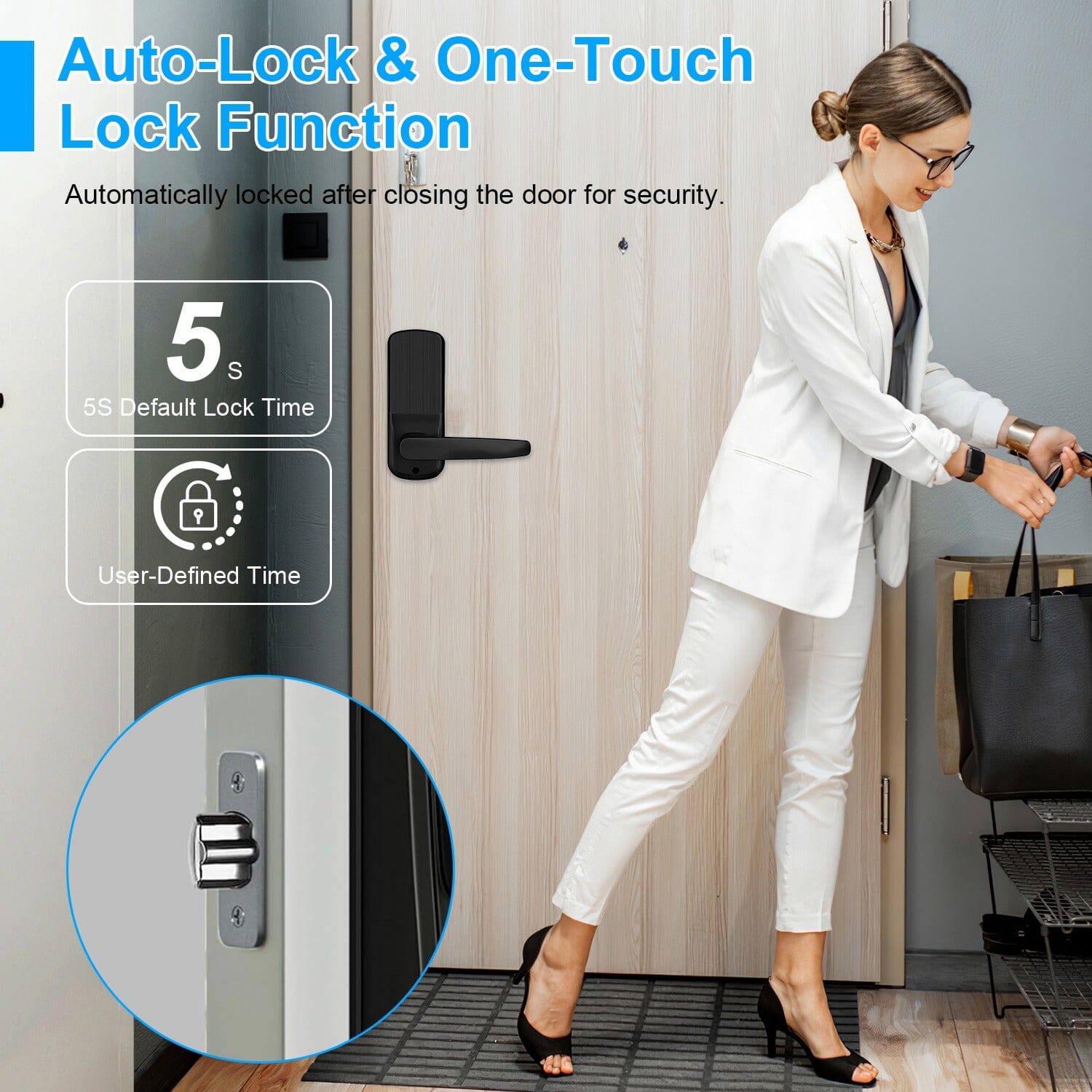 Smart Door Lock with Handle Fingerprints Passcode Keys Fobs App Control Discount Sale Online