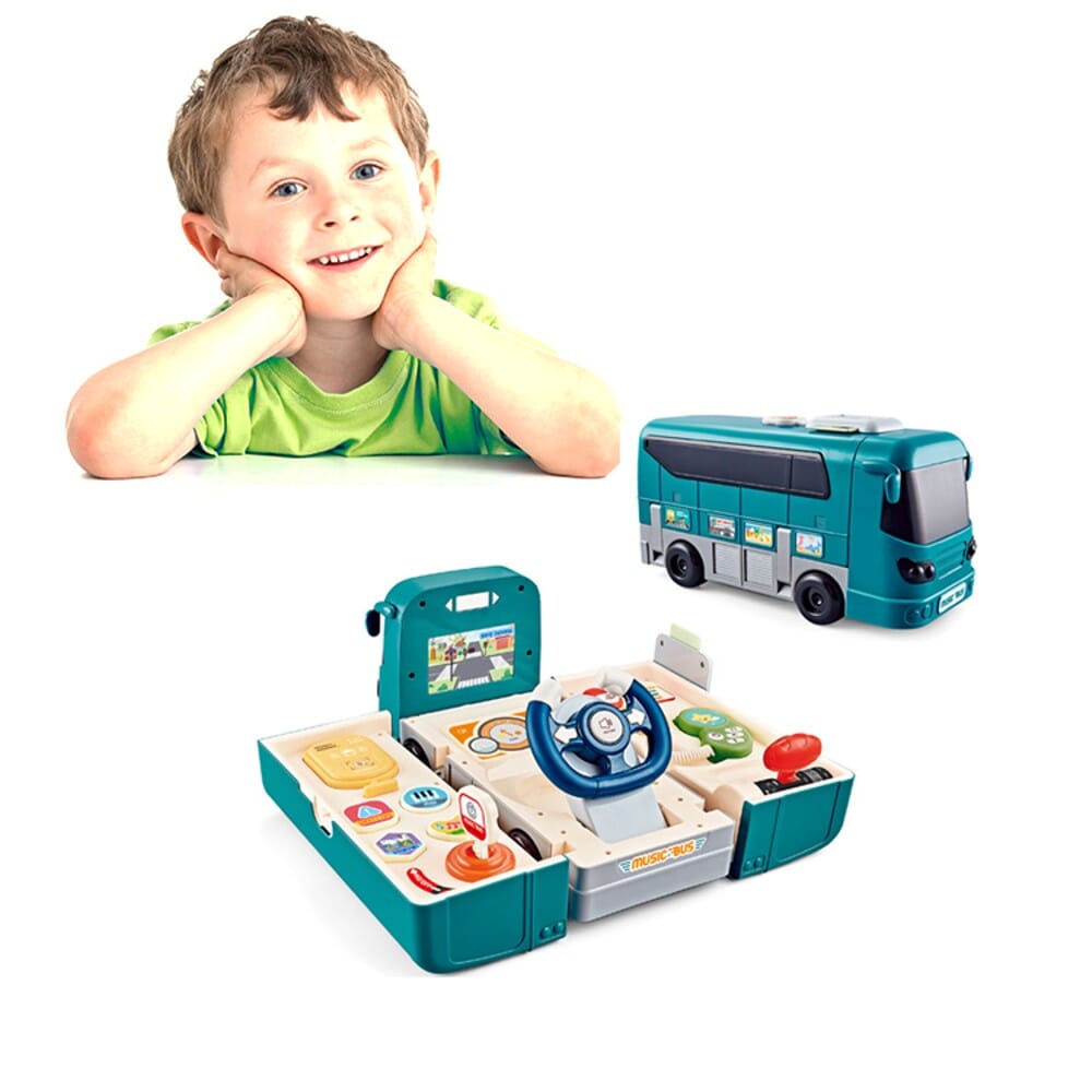 Bus Car Toy, Kids Play Vehicle with Sound and Light, Simulation Steering Wheel Discount For Sale