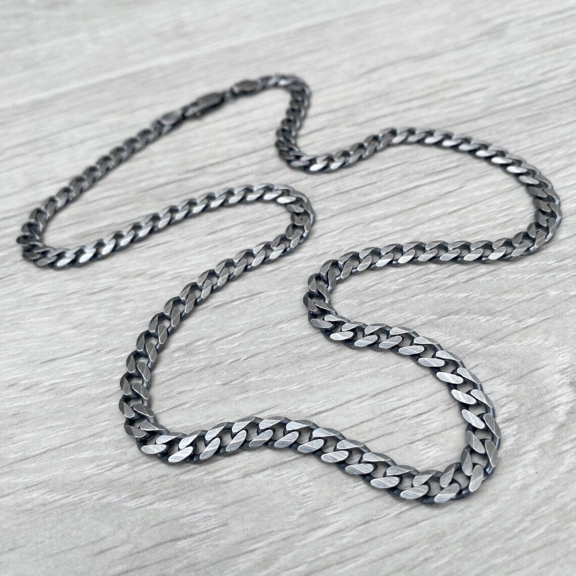 925 Sterling Silver Italian Solid Flat Cuban Curb Link Chain 5.7mm, Titanium Gunmetal Finish Ebay