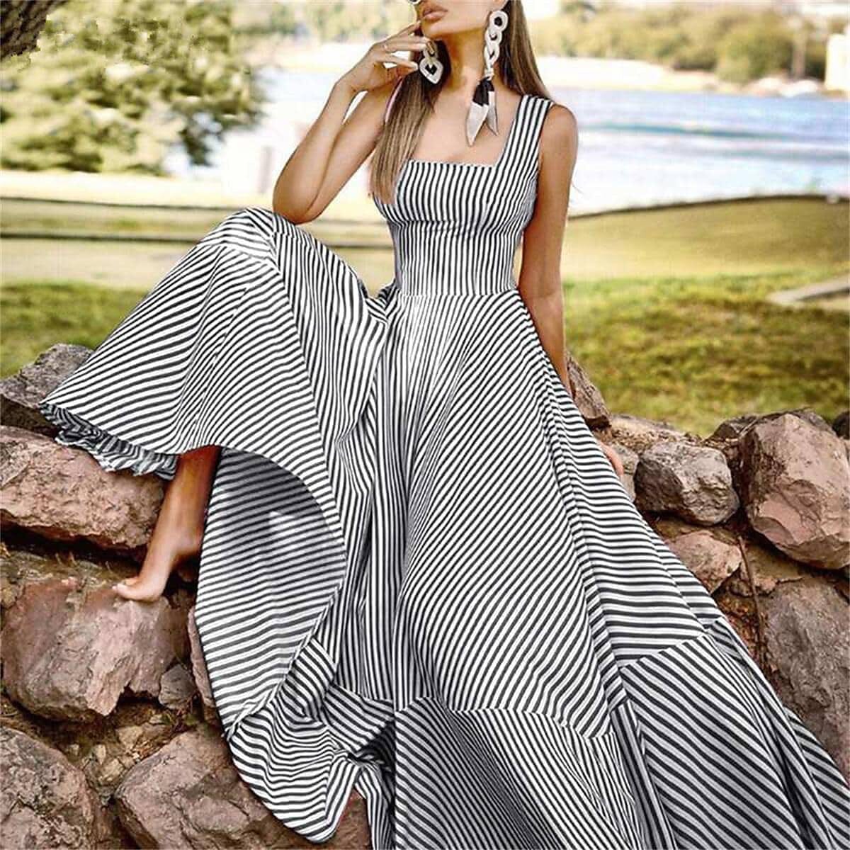 Women's Long A Line Striped Maxi Dress Many Kinds Of Cheap Pice