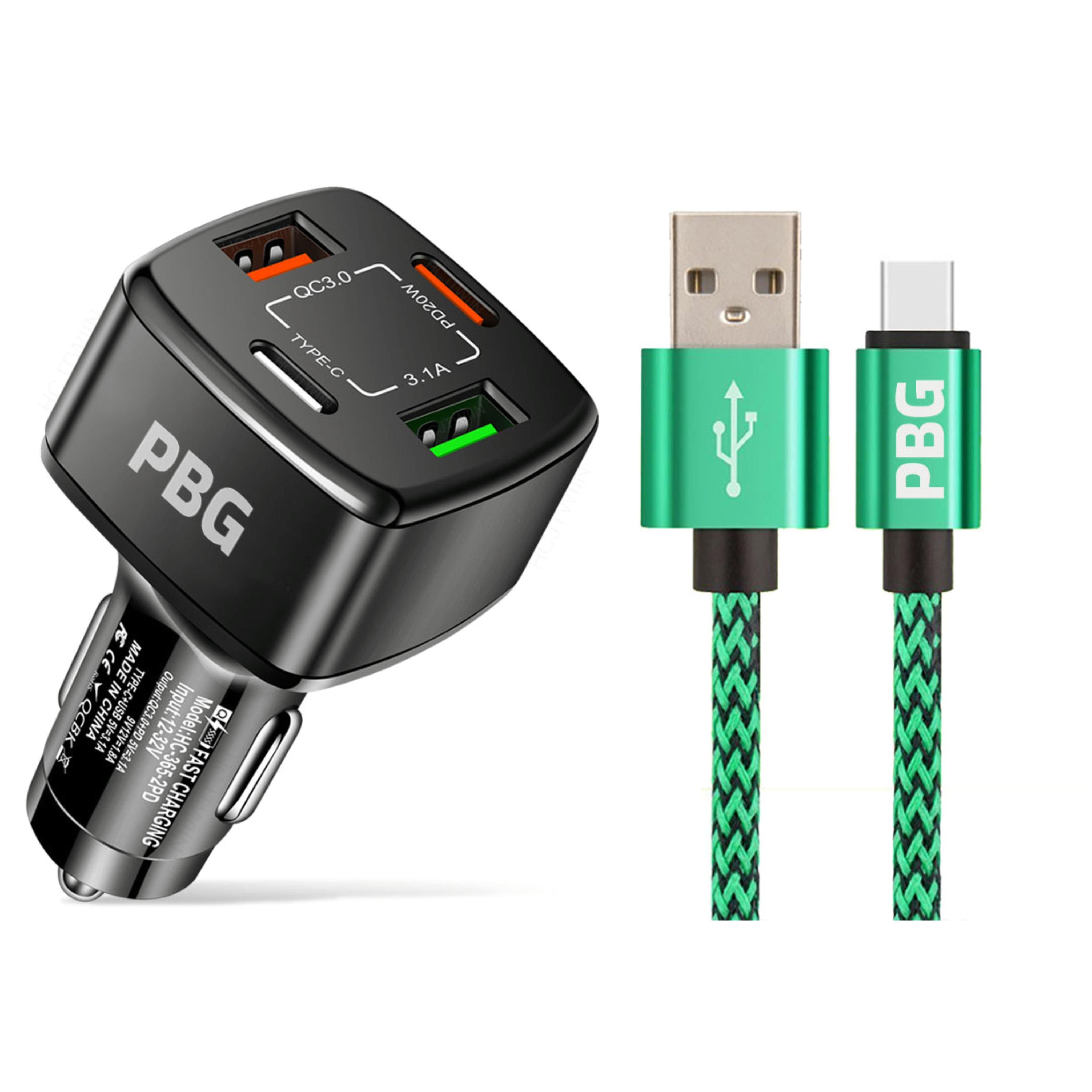 PBG 4-Port PD/USB Car Charger and 10FT Zebra Style Lightning Cable Bundle Cheap Pice Discount Authentic