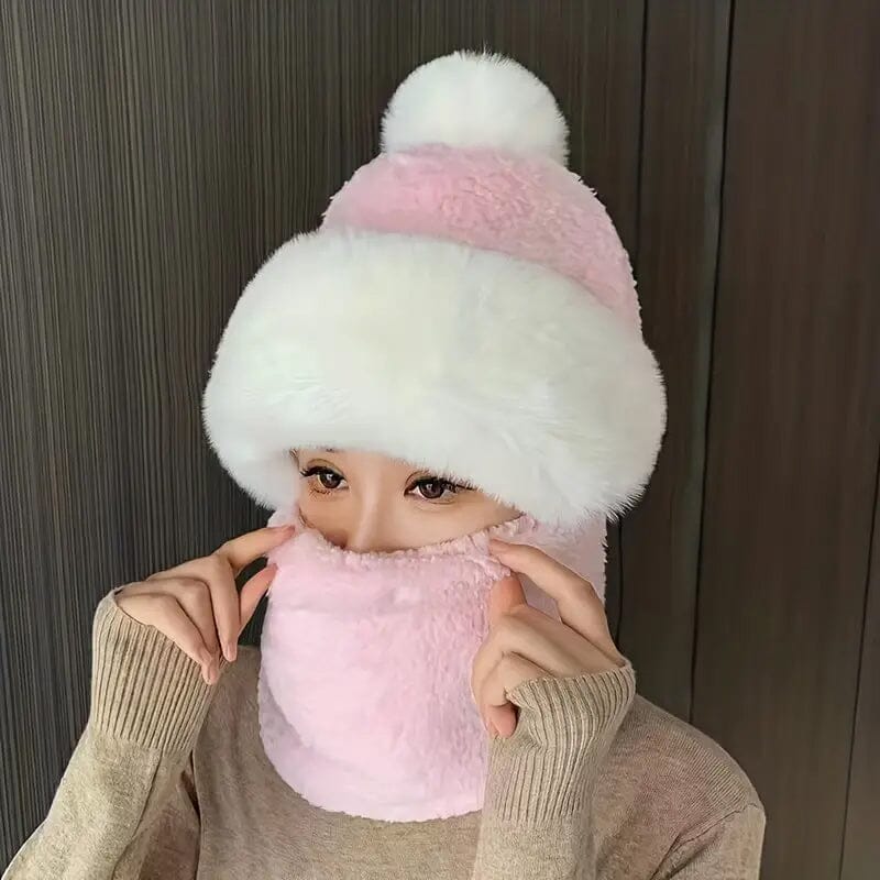 Solid Color Thickened Plush Neck Gaiter Mask Windproof Hooded Ear Protection Windproof Ski Hat Get To Buy