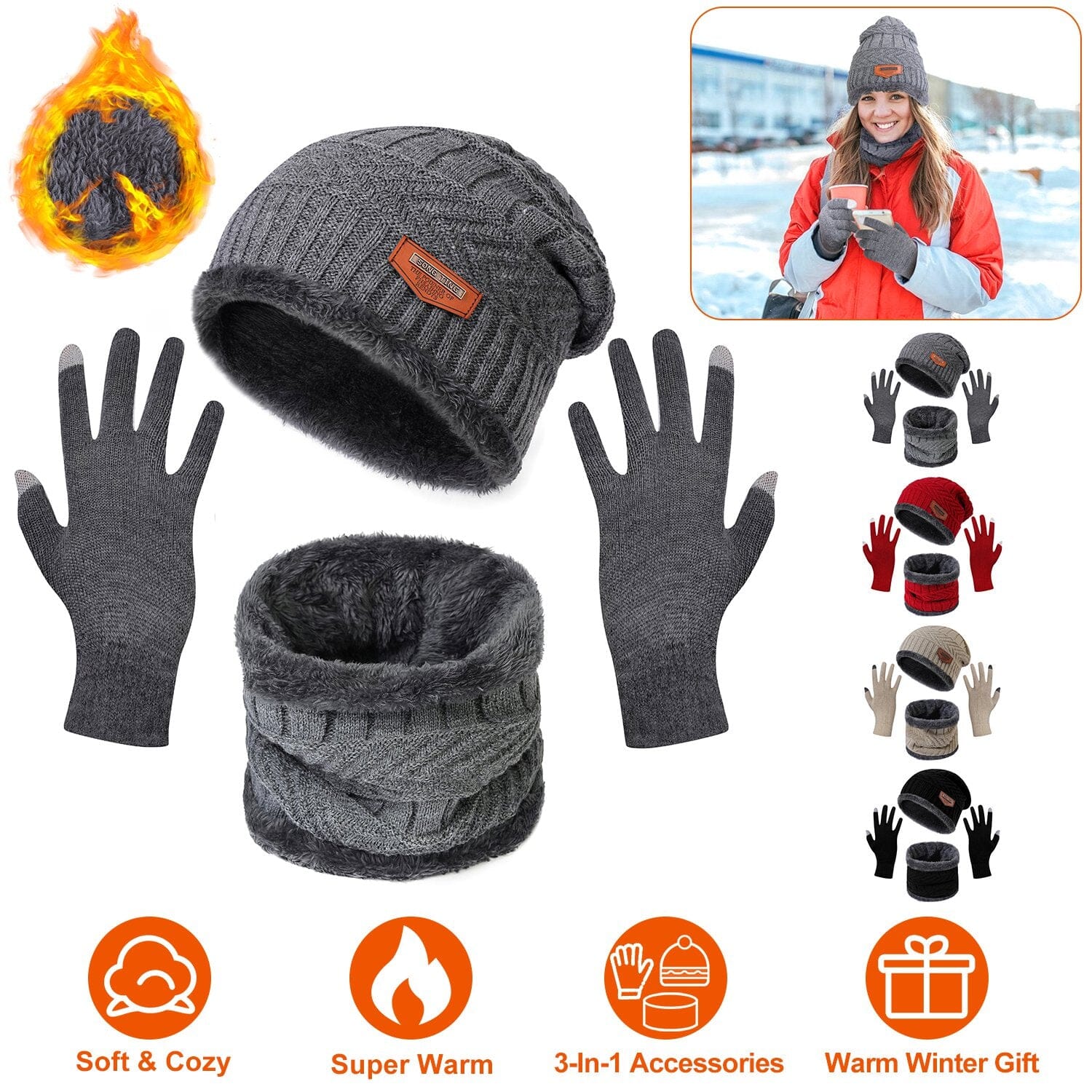 Winter Warm Beanie and Touch Screen Gloves Scarfs Set New Arrival Cheap Online