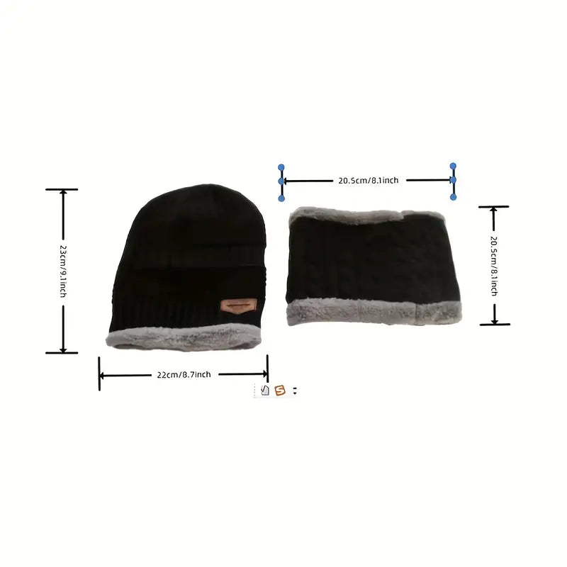 3-Piece Set: Black Knit Hats Warm Beanies Winter Neck Gaiter Elastic Gloves Collections For Sale