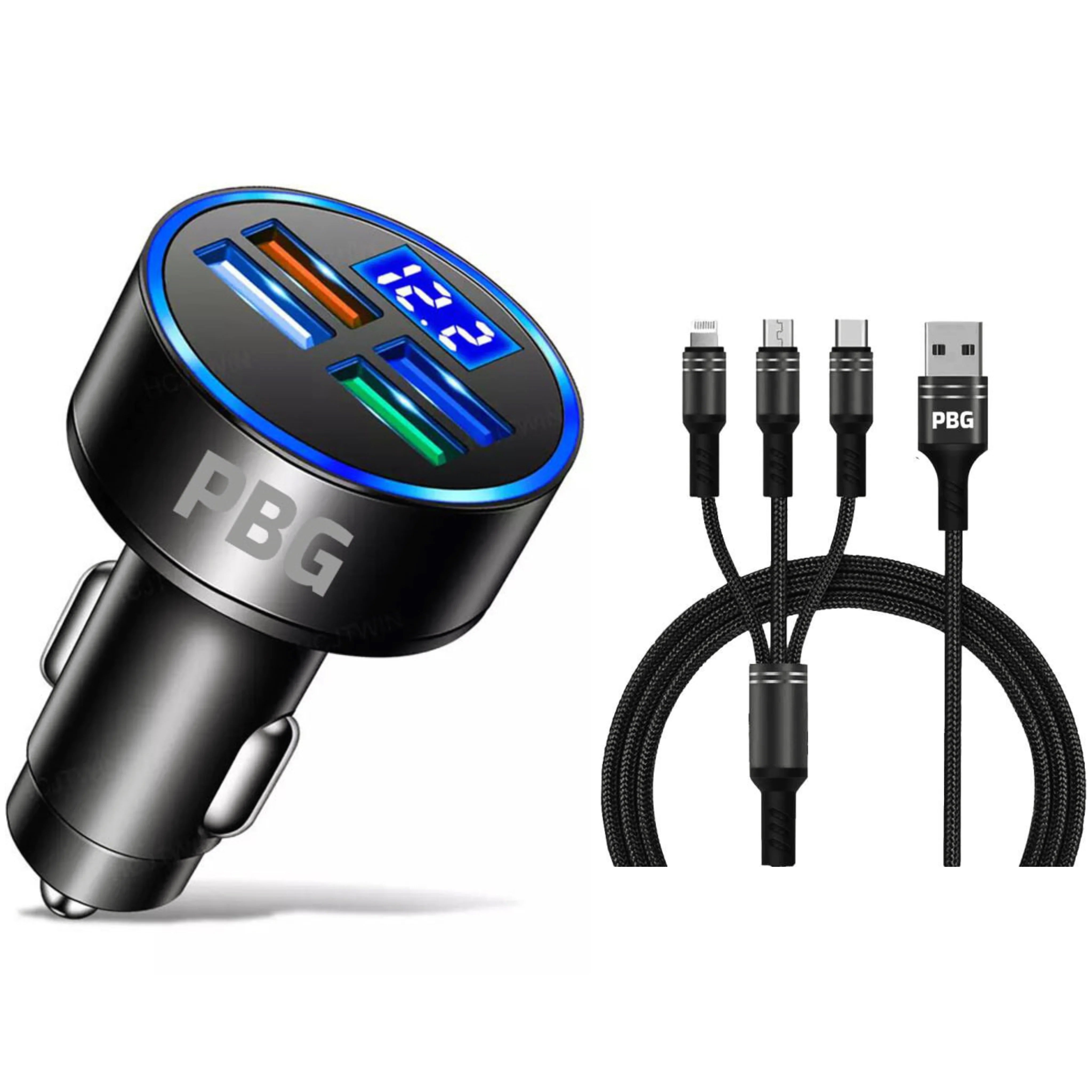 PBG LED 4 Port Car Charger Voltage Display and 3-in-1 Cable Bundle Eastbay Cheap Online