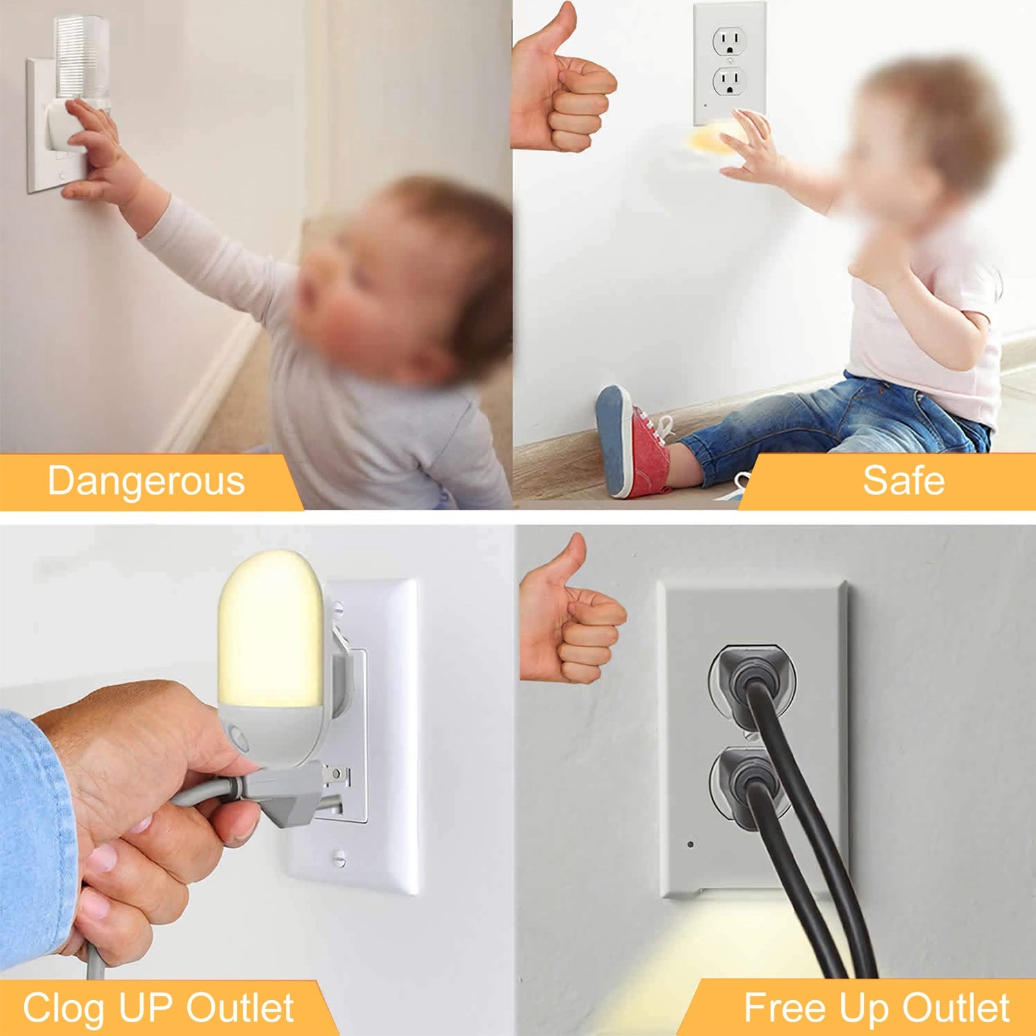 US Wall Outlet Cover Wall Plate with 3-LED Dusk To Down Sensor Night Lights For Sale Online