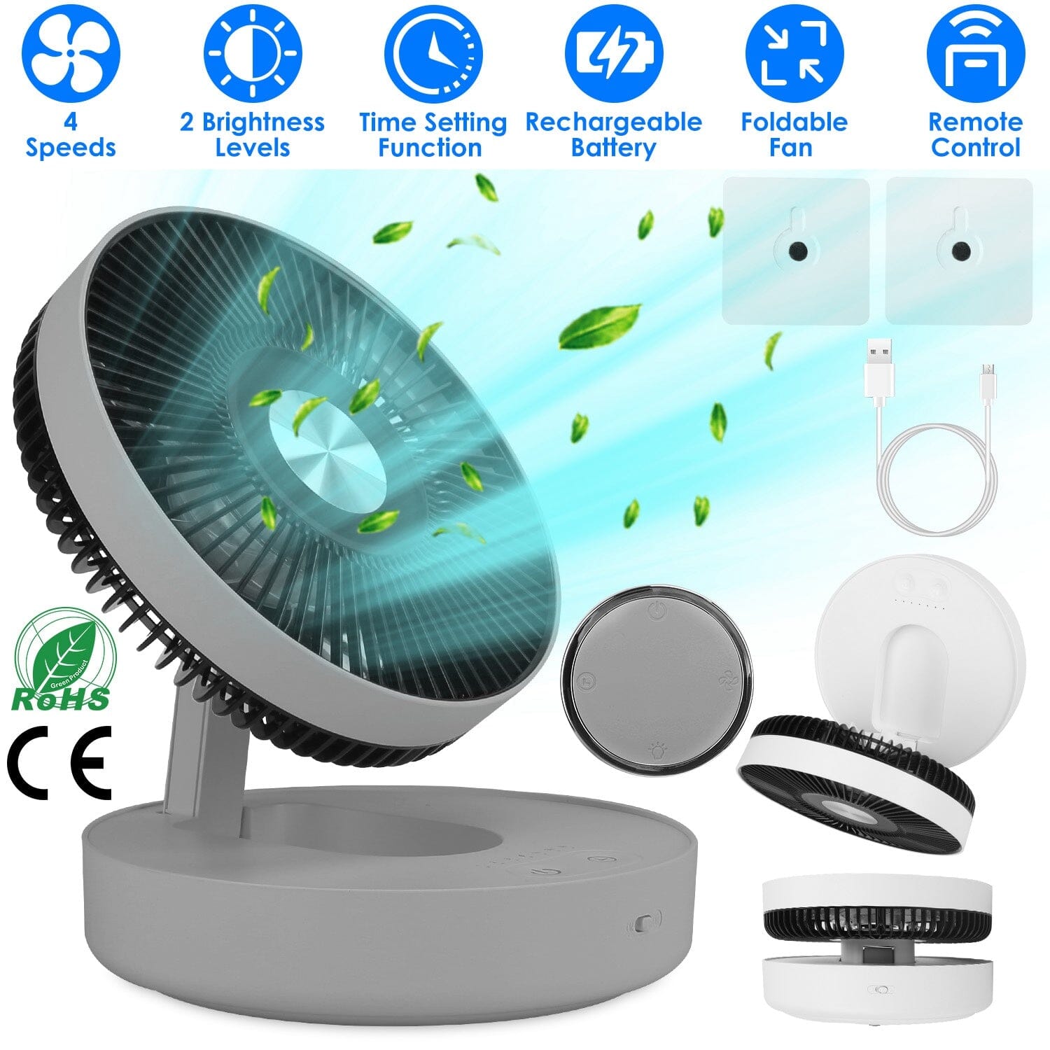 Foldable Rechargeable LED Desk Fan Wall Mounted with Magnetic Remote Sale 100% Guaranteed