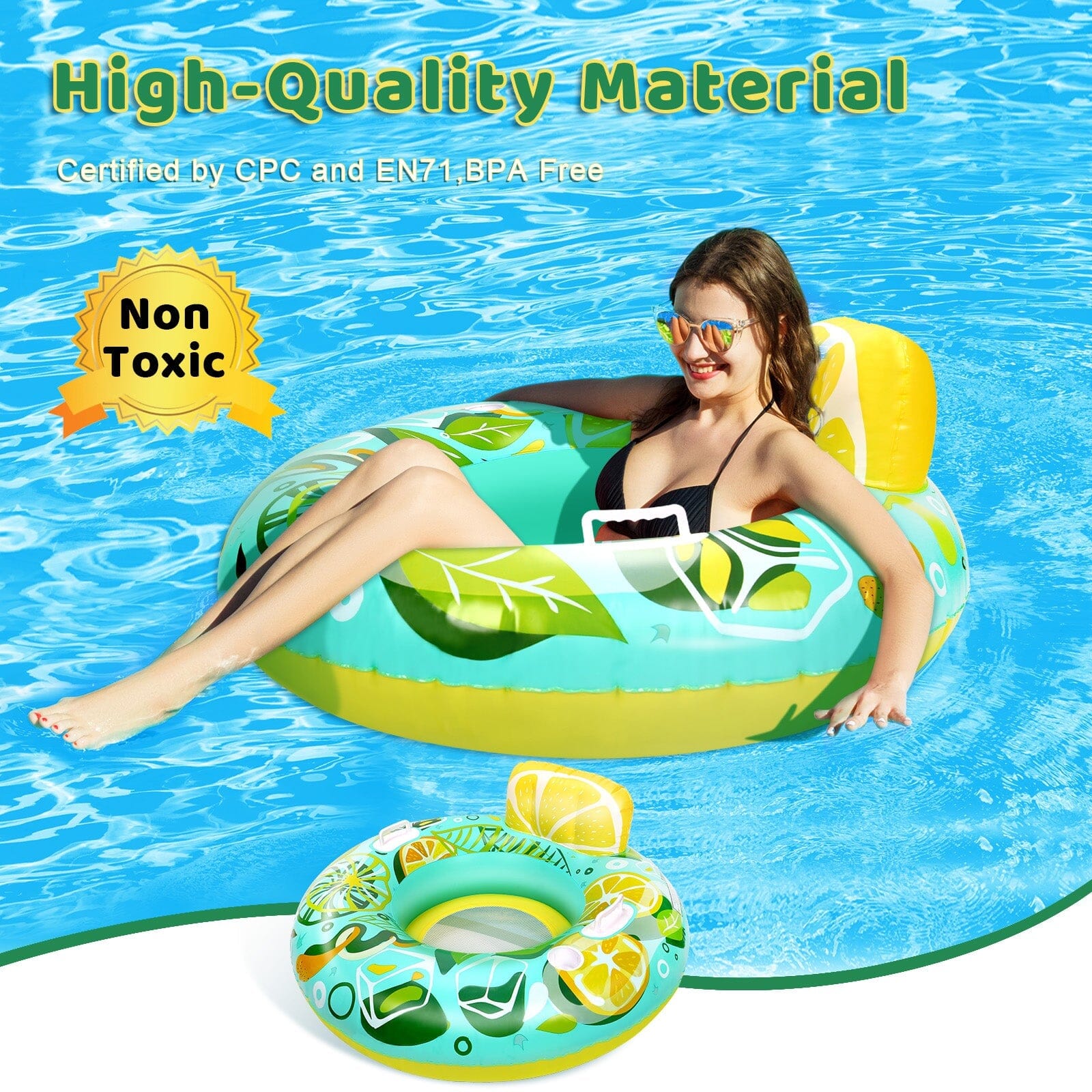 Inflatable Lounger Pool Float with Rubber Handle and Drink Holder Visa Payment For Sale