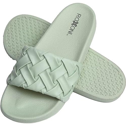 Roxoni Faux Leather Slides, Trendy Slides for Women Buy Cheap Authentic