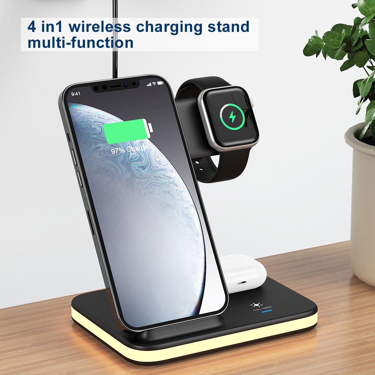 4-in-1 Wireless Charging Stand with Night Light Genuine Cheap Pice