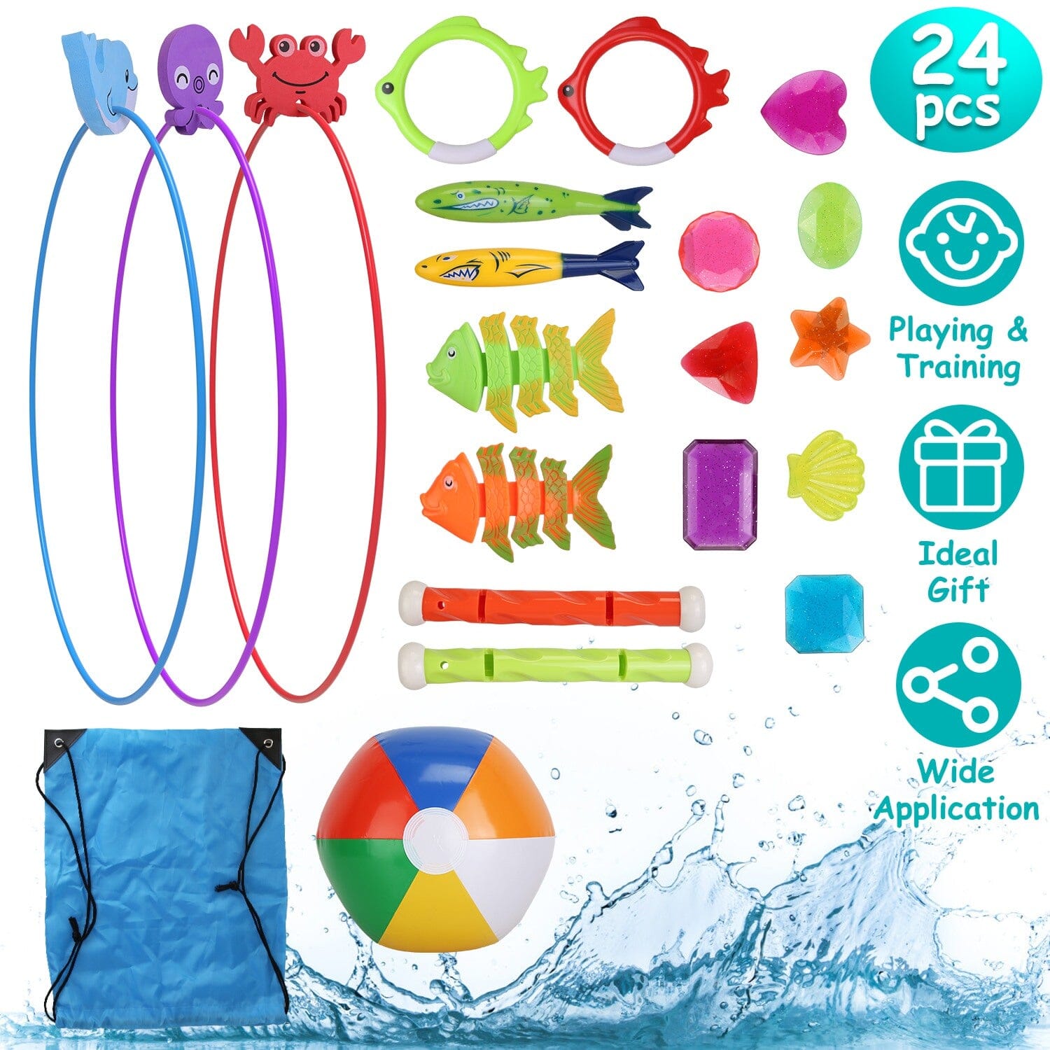 24-Pieces: Diving Toys Swimming Pool for Aged 3+ Years Old With Credit Card Online