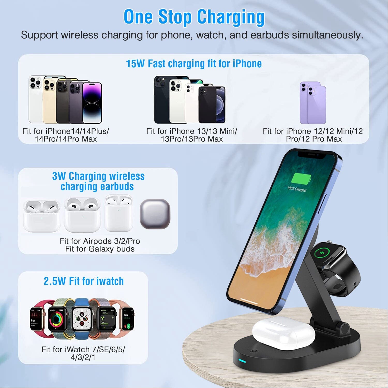 4-in-1 15W Foldable Magnetic Wireless Charging Station Cheap Sale Cheap