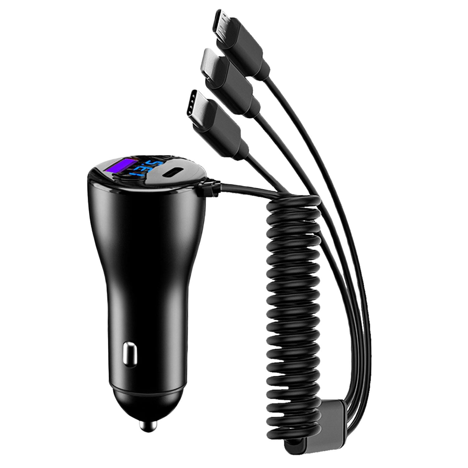 5-in-1 Fast Charge Car Charger QC PD USB Type C LT 5 Port with 4ft Coiled Cable Outlet Good Selling