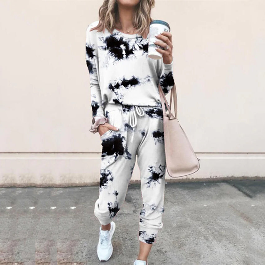 2-Piece Set: Women's Basic Tie Dye Sweatshirt Tracksuit Pants Sets Online Cheap Quality