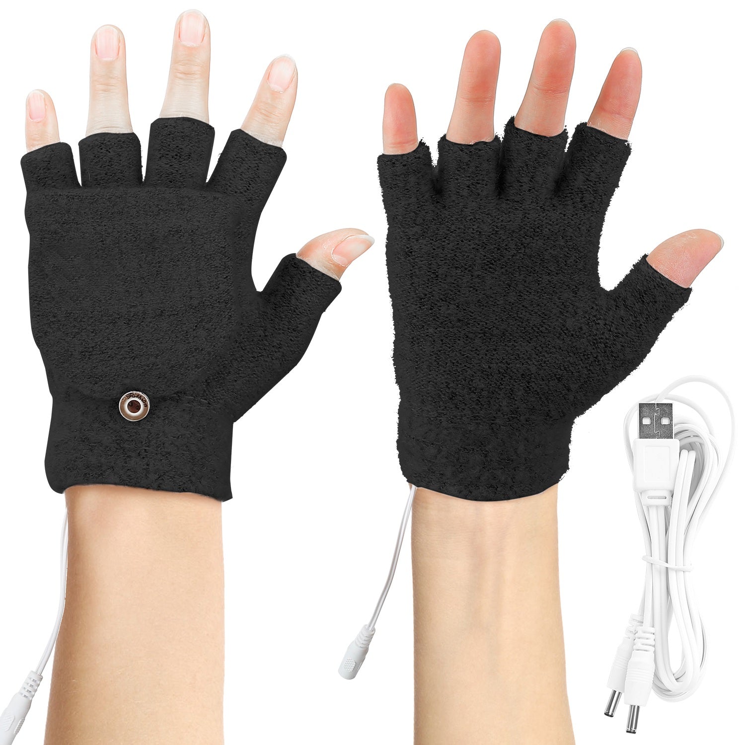 USB Wool Heated Half Fingerless Gloves Wiki Sale Online