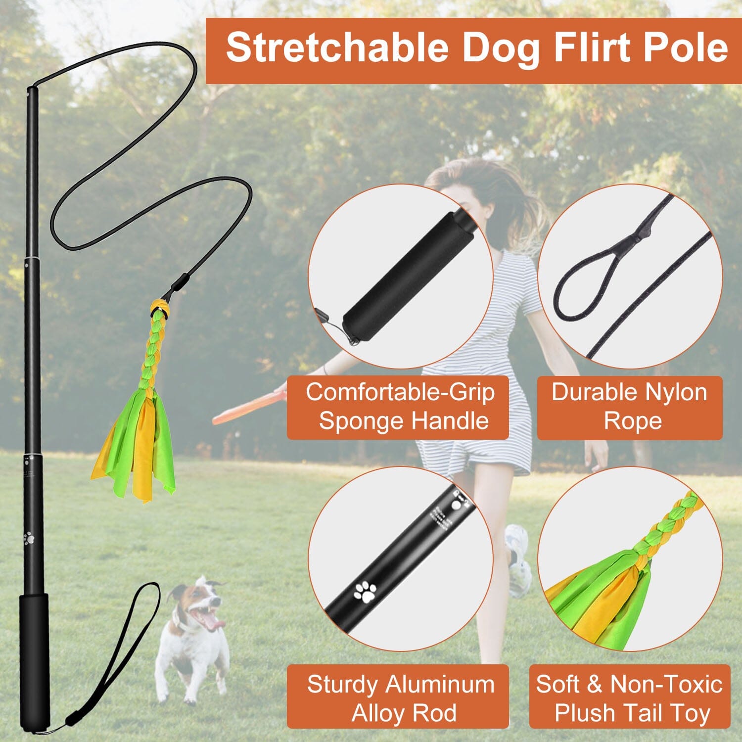 Extendable Dog Flirt Pole with 2 Replaceable Interactive Tail Toys Buy Cheap Affordable