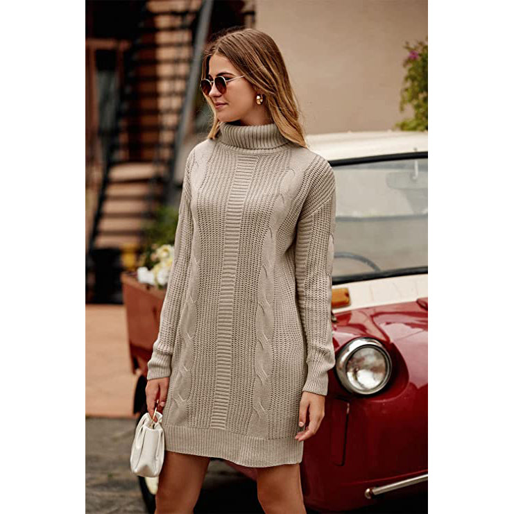 Turtleneck Pullover Sweaters Casual Long Sleeve Plain Winter Knit Sweater Dress Sale Wholesale Pice