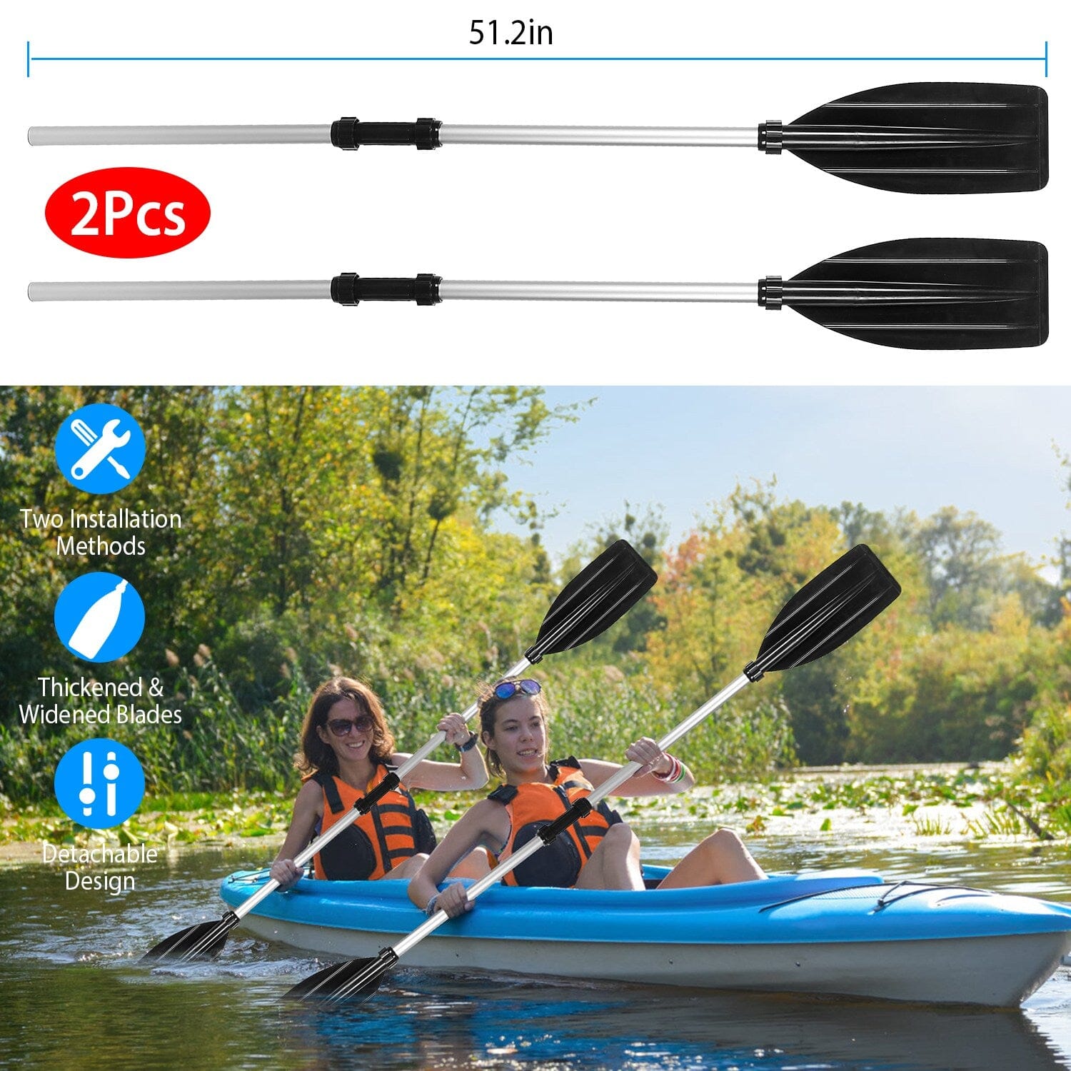 2-Pieces: Kayak Paddles Aluminum Alloy Detachable Canoe Cheap Sale New Arrival