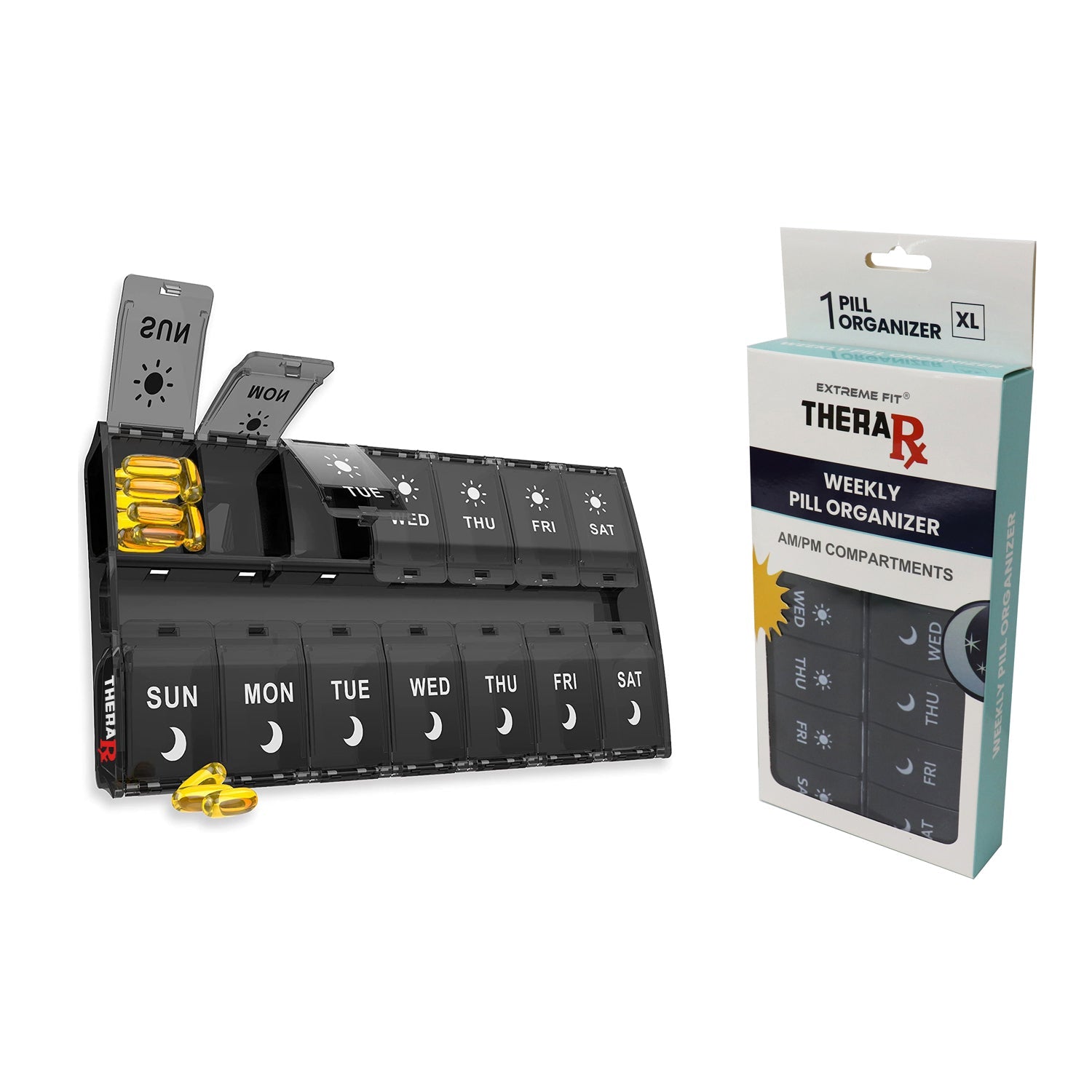 7-Day Push Button Pill, Medicine, Vitamin Organizer with AM/PM Large Compartments Outlet Great Deals