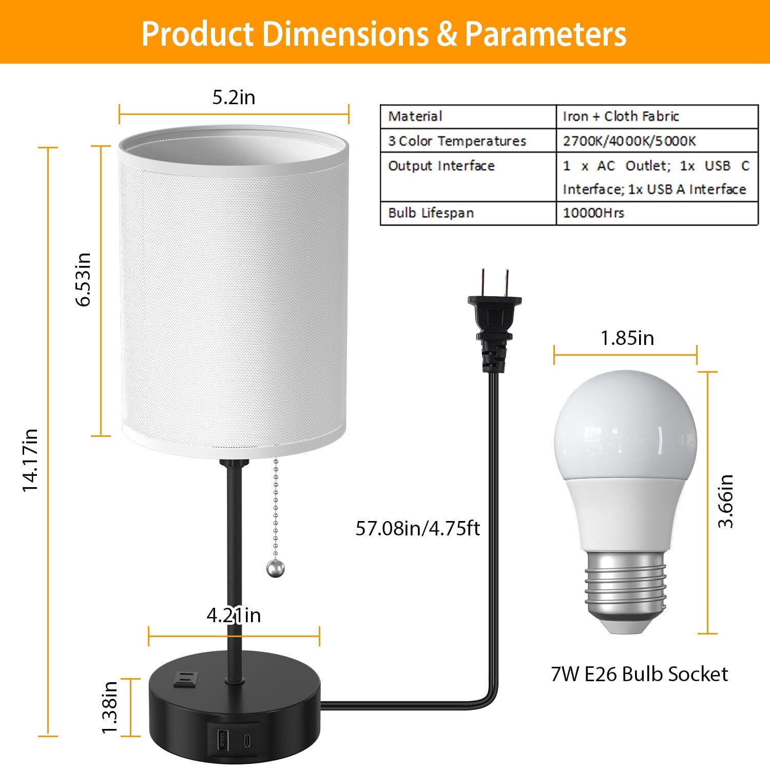 2-Pieces: Bedside Lamps 3 Color Modes USB C+A AC Output Ports Pull Chain Cheap Sale Manchester Great Sale