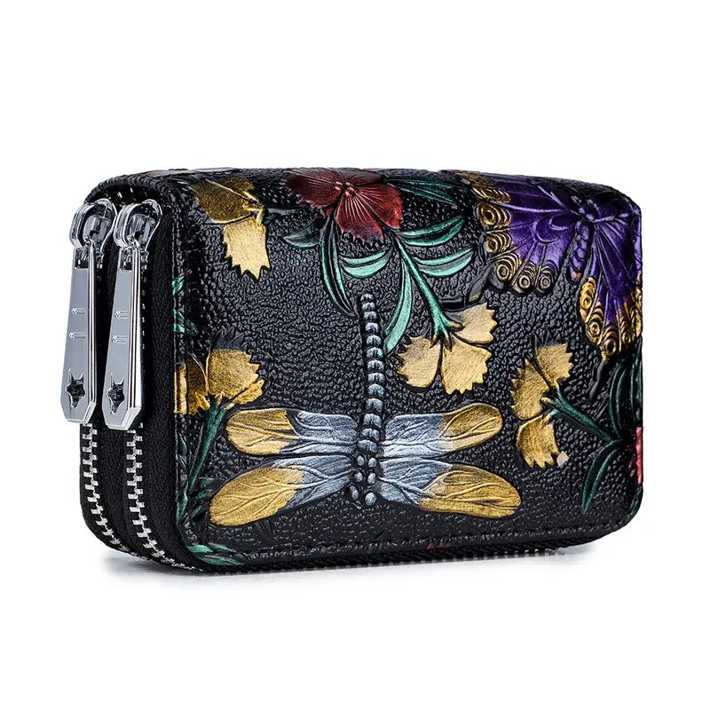 Women's Floral Faux Leather Double Zipper Card Holder and Coin Purse Find Great Cheap Online