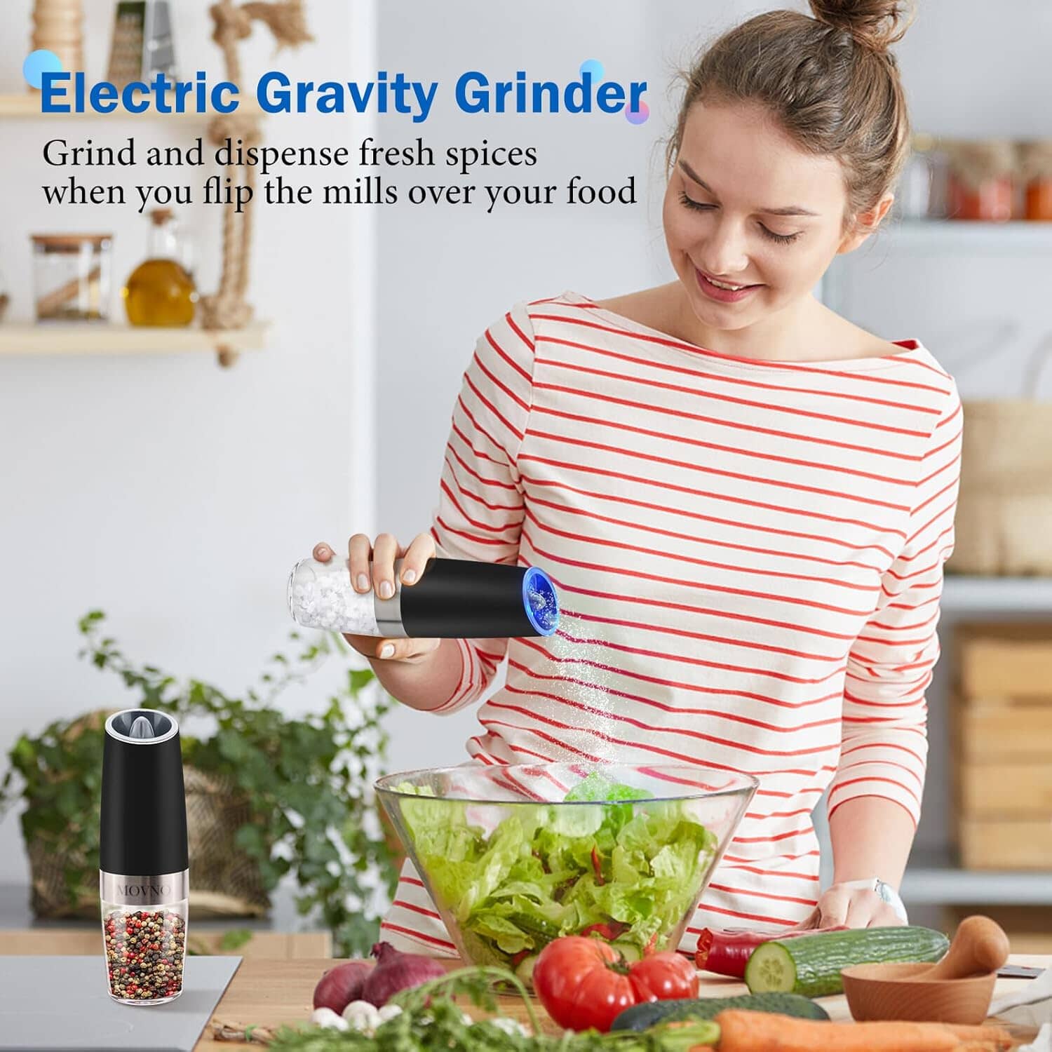 2-Piece Set: Gravity Electric Salt and Pepper Grinder Set, Battery Powered LED Light One Hand Automatic Operation Discount Wiki