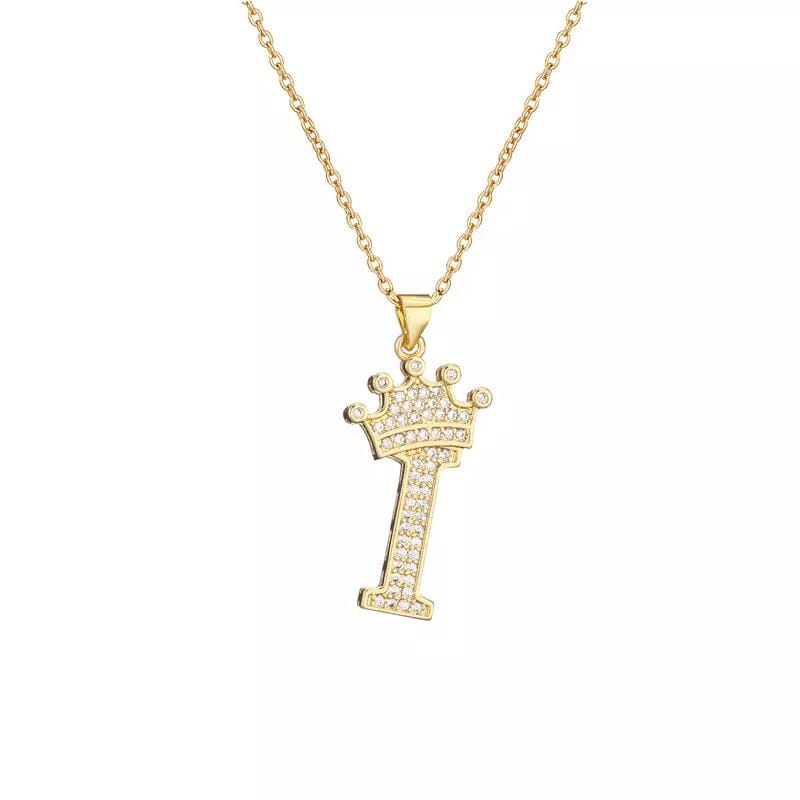 Stainless Steel Gold Overlay Hip Hop Crown A-Z Letters Necklace for Men and Women Outlet Buy