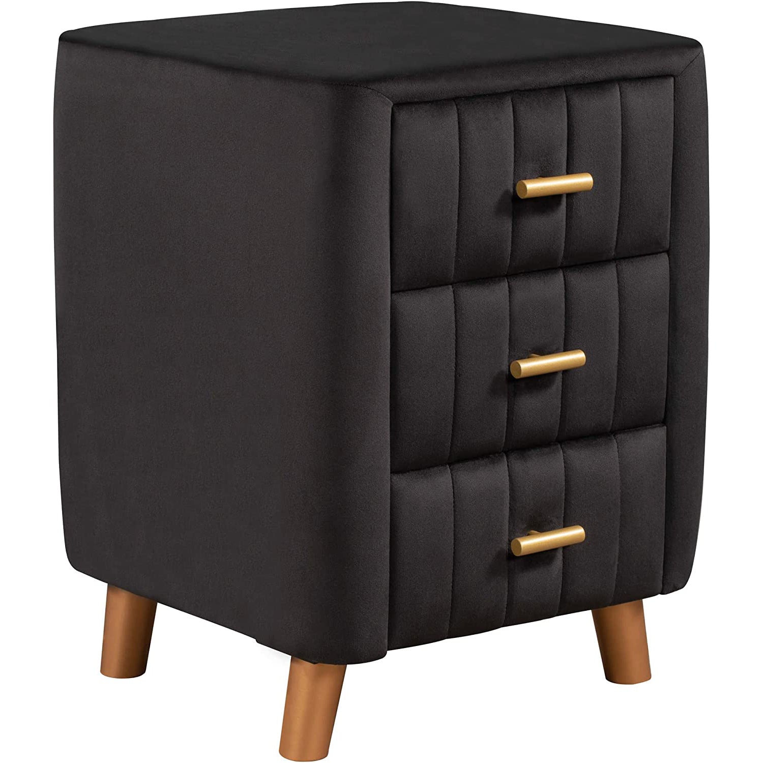 Modern Bedside Velvet Upholstered 3-Drawer Nightstand with Metal Handles Best Sale Online