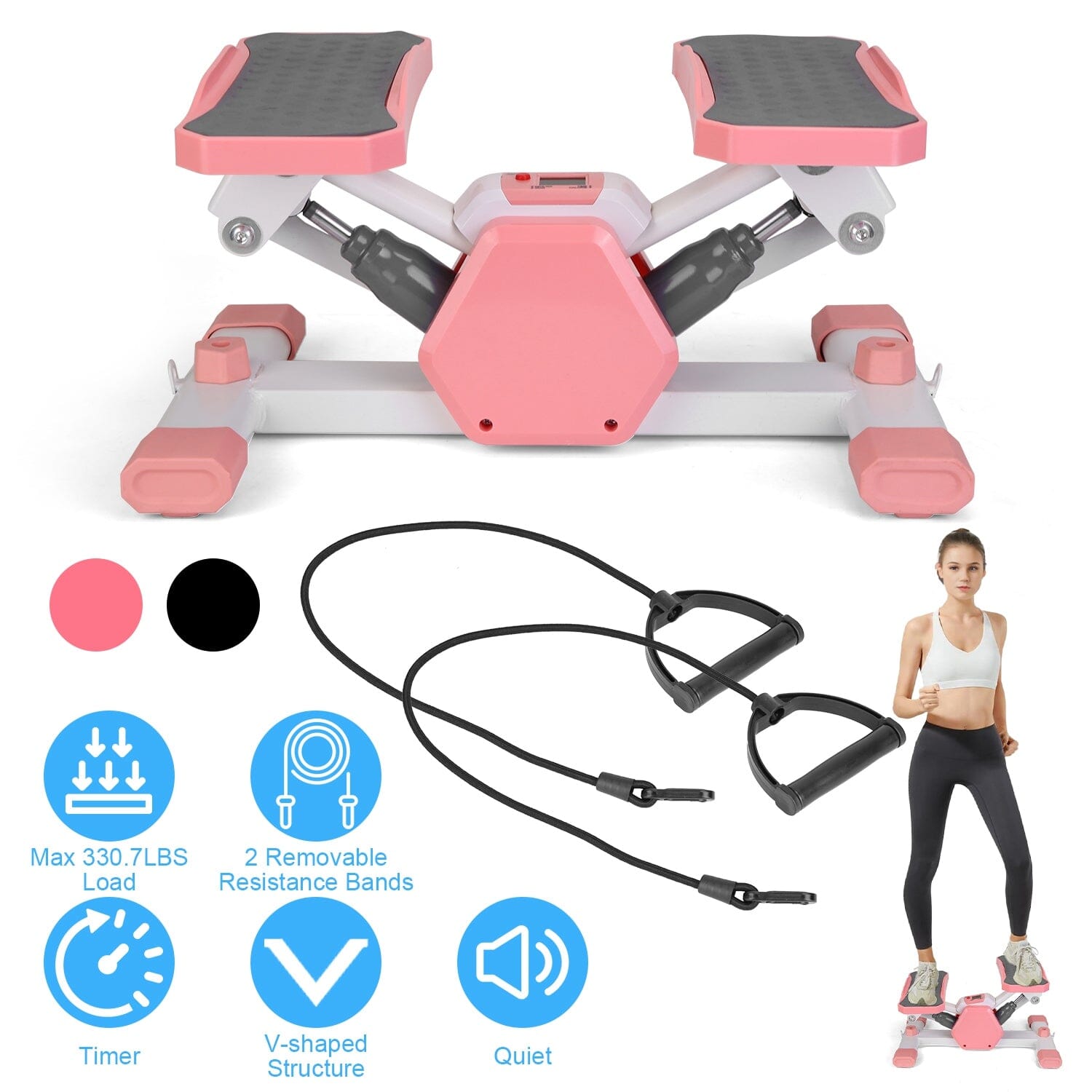 Mini Stepper Stair Stepper with Resistance Bands Quiet Workout with Digital Timer Official Site Cheap Online