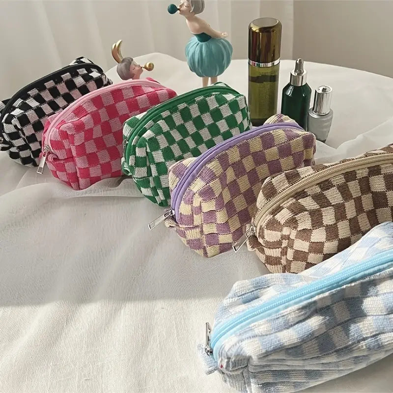 Checkered Pattern Zipper Makeup Bag Release Dates Sale Online